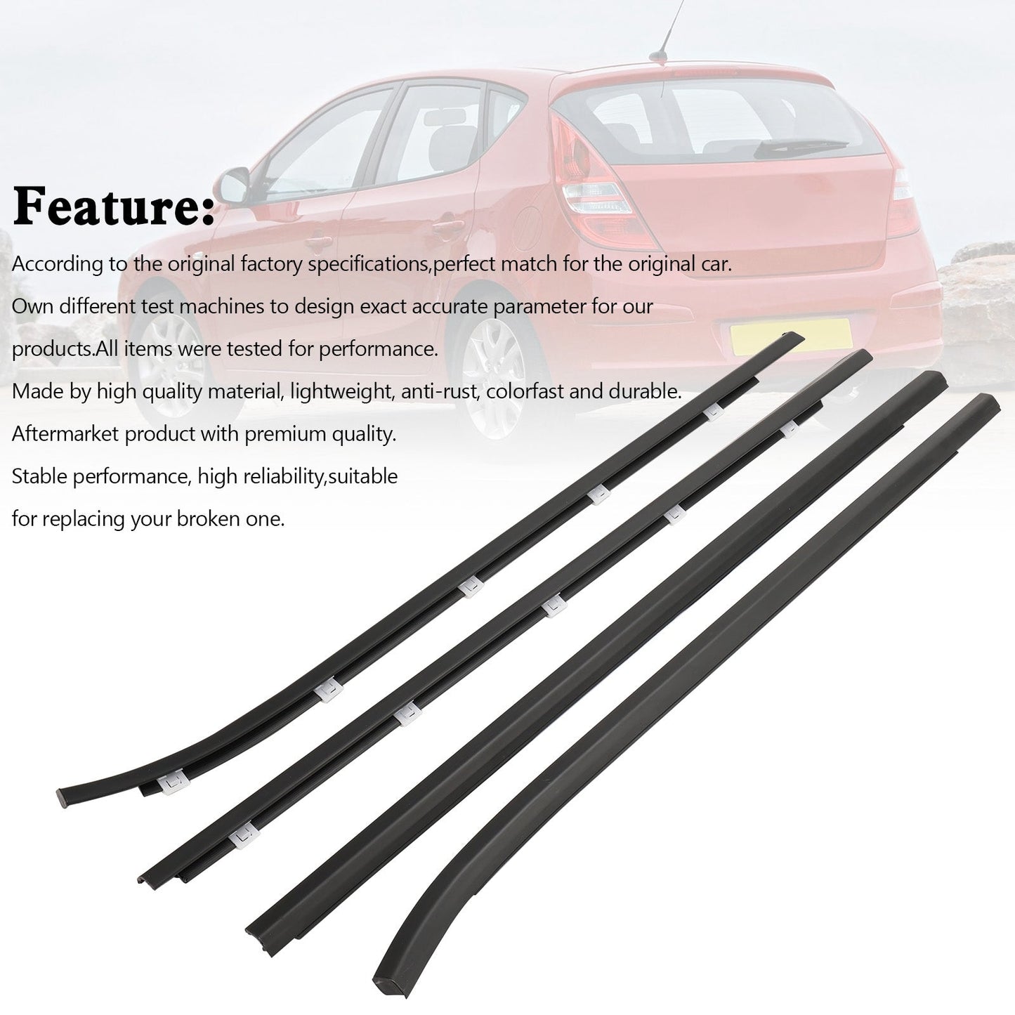 Joint de garniture de ceinture de porte extérieure pour Hyundai i30 2008-2011, 4 pièces, 822102L000 822202L000