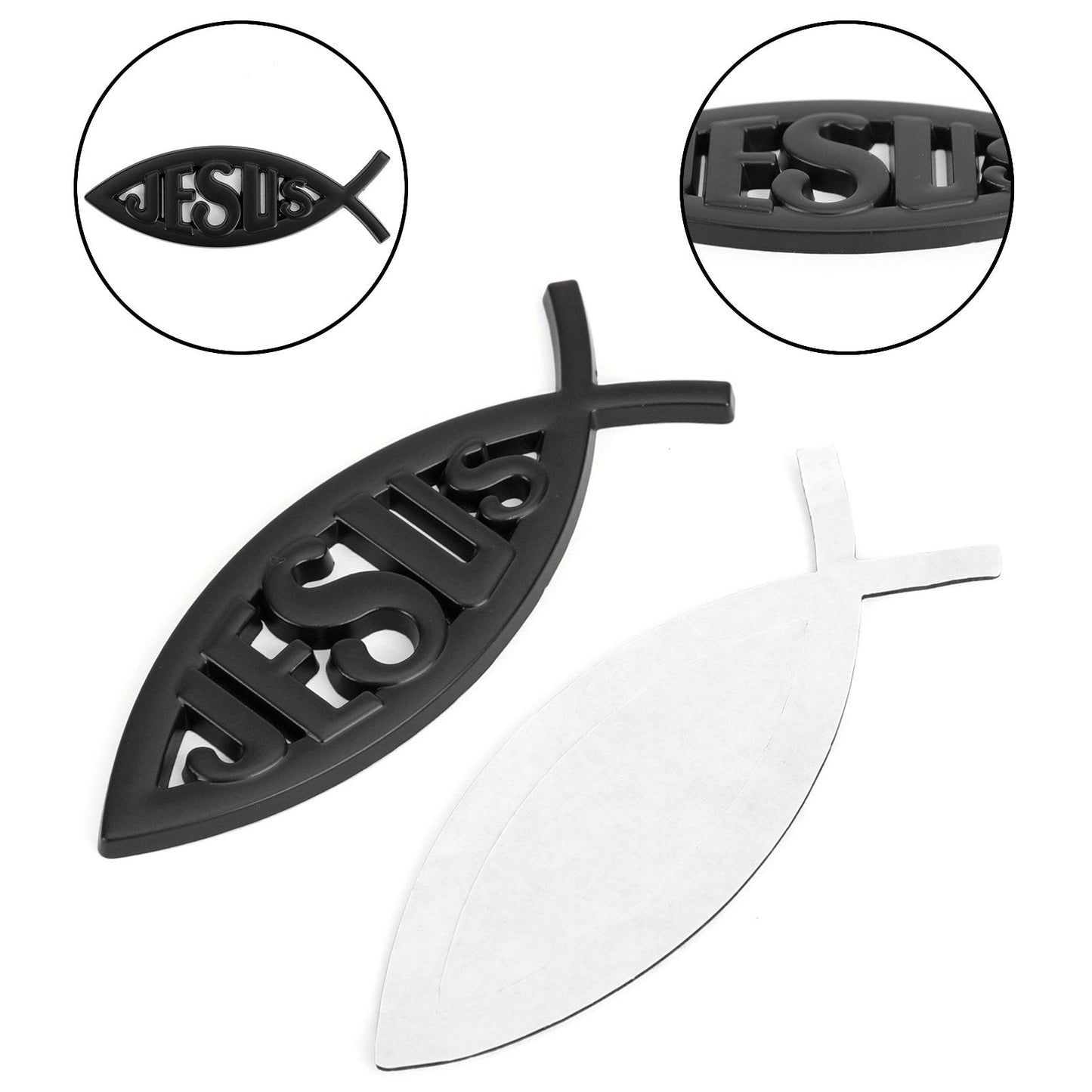Autocollant 3D noir pour voiture, symbole chrétien de Jésus et de poisson, emblème religieux
