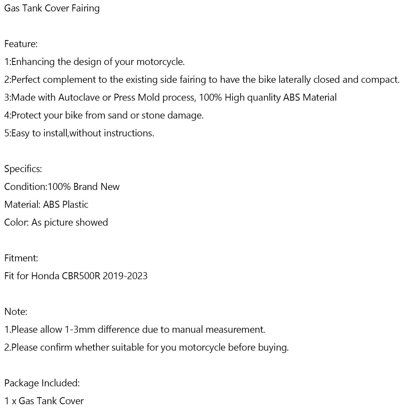 Protection de carénage de réservoir d'essence pour Honda CBR500R 2019-2023