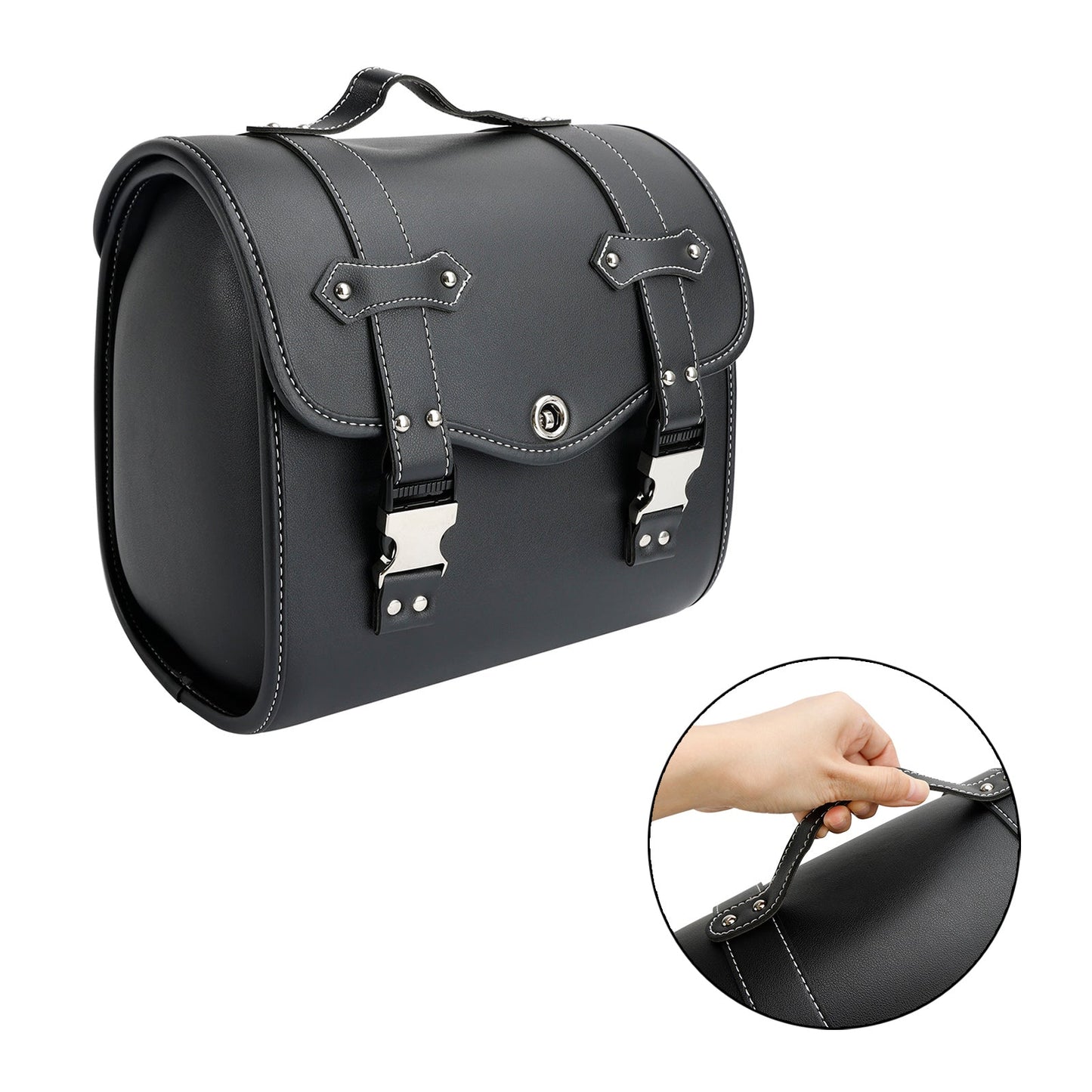 Bolsa de herramientas de almacenamiento lateral para alforjas, universal, de liberación rápida, de poliuretano, para motocicleta, color marrón