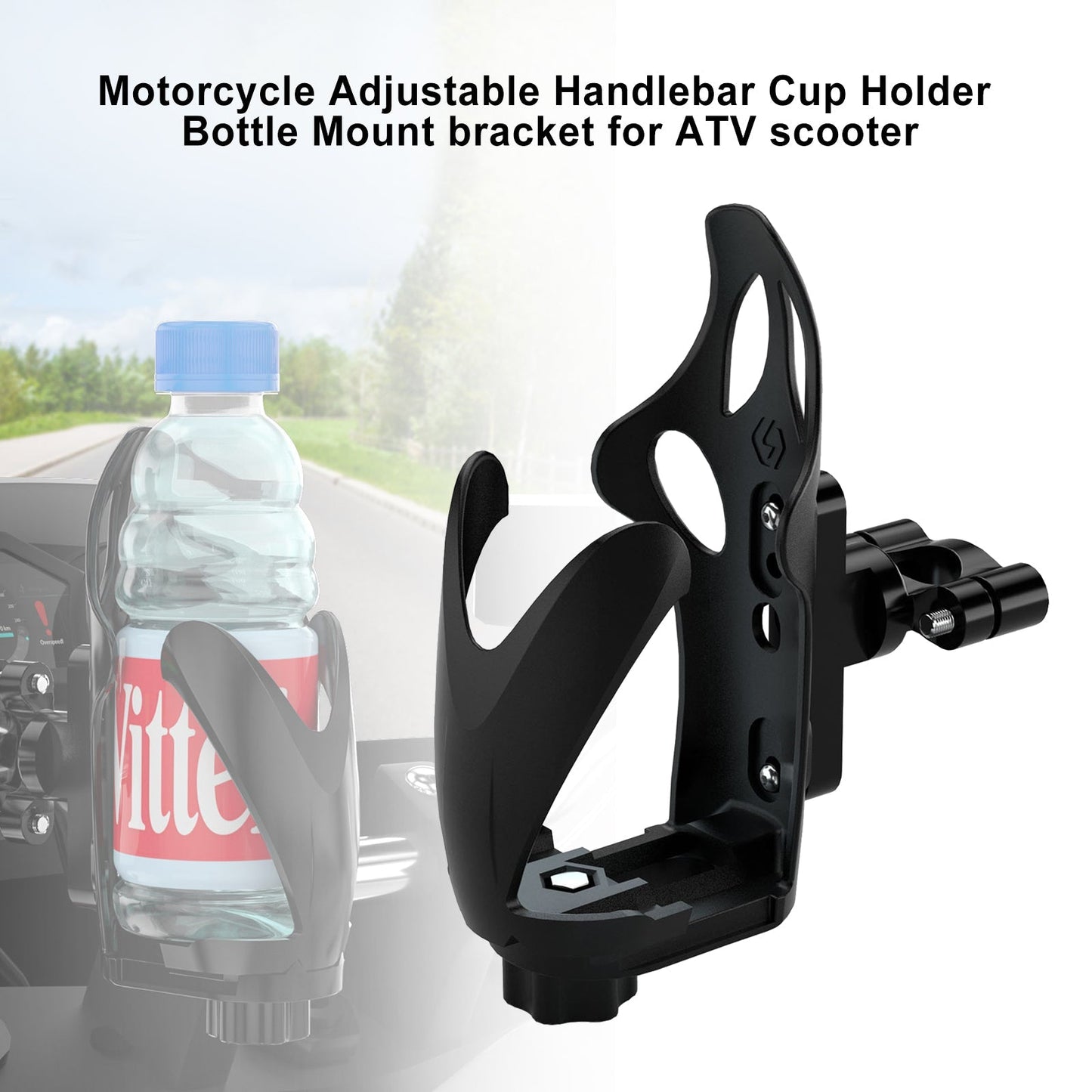 Portavasos ajustable para manillar de motor, soporte para botellas, para ATV y scooter, color negro