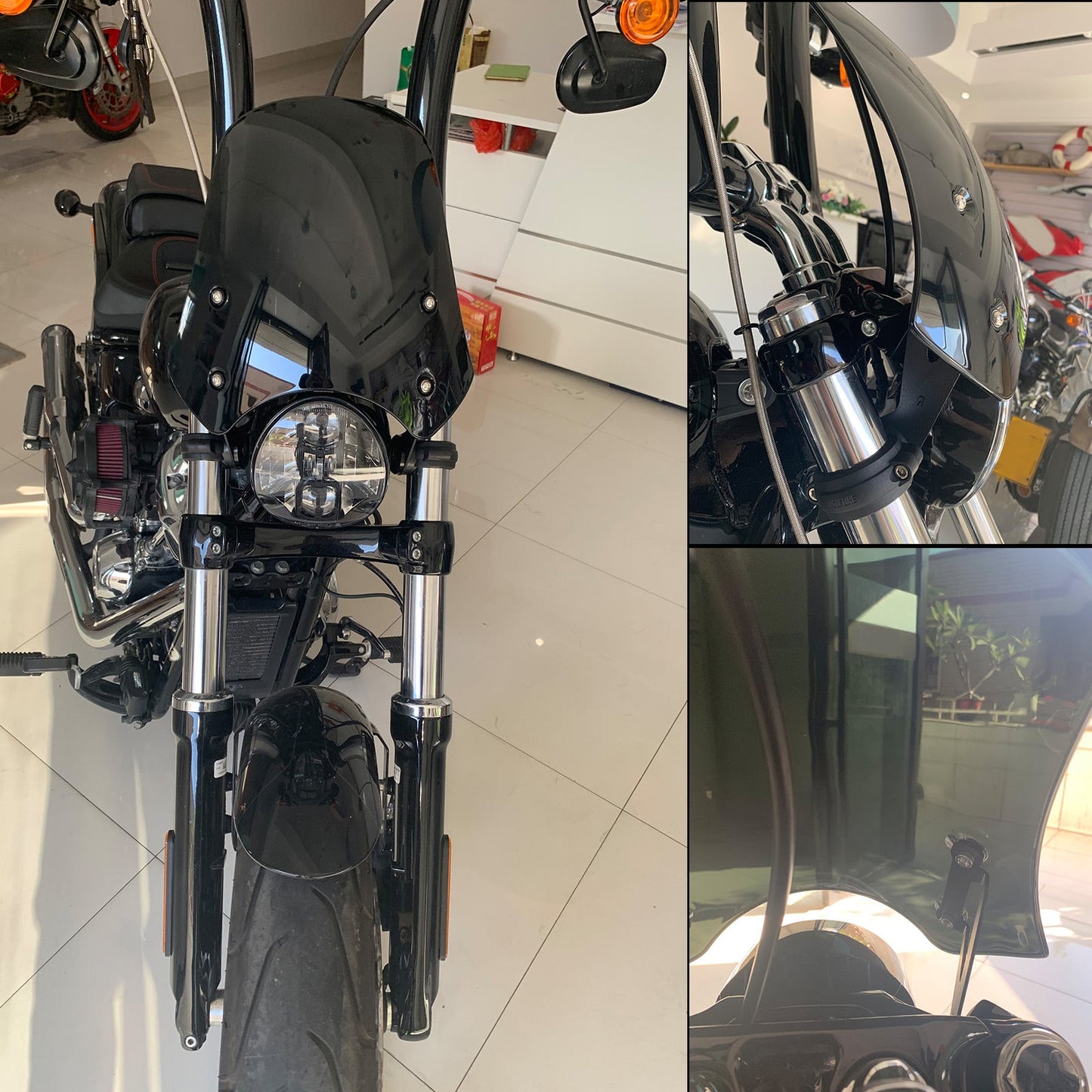 Pare-brise de moto ABS noir pour Harley Dyna Softail