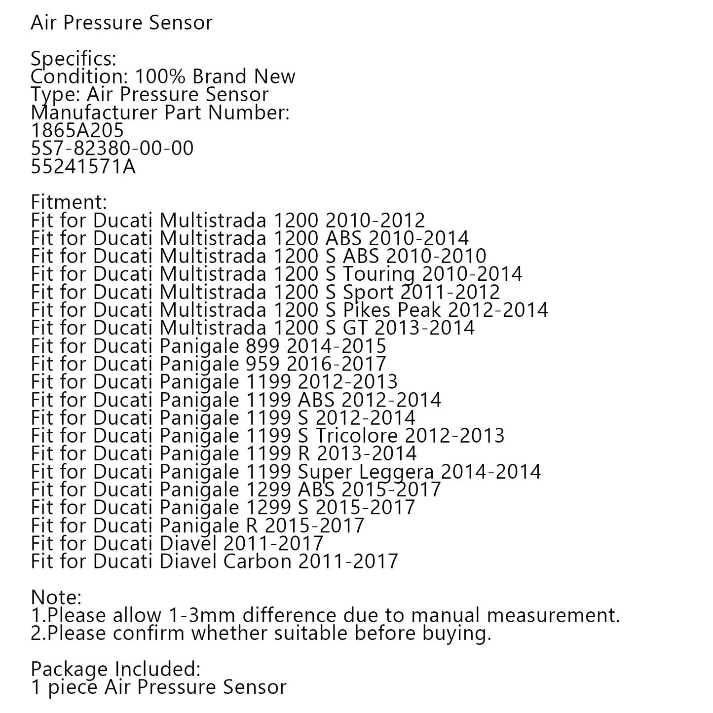 Sensor de presión de aire para Multistrada 1200 Panigale 899 959 1199 Diavel 55241571A