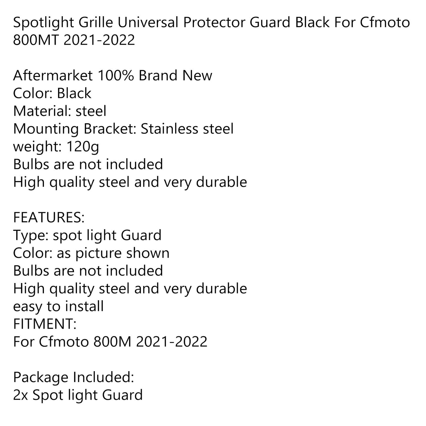 Spot Light Guard Protector Cover Universal Led Black For Cfmoto 800Mt 21-22