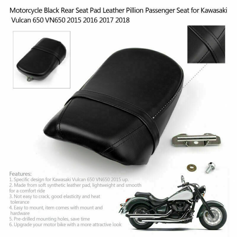 Almohadilla de cuero negra para asiento trasero de motocicleta Kawasaki Vulcan 650 VN650 (2015, 2016, 2017 y 2018)