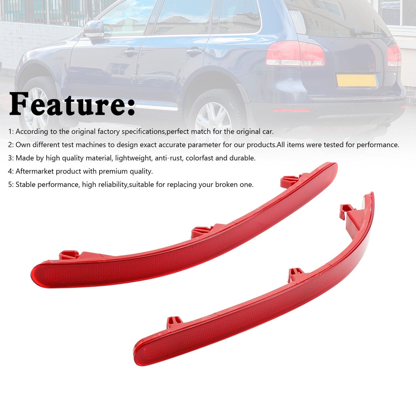 Paire de réflecteurs de pare-chocs arrière gauche et droit pour VW Touareg 7L 2002-2010 avec lentille rouge, sans éclairage 7L6945105A 7L6945106A