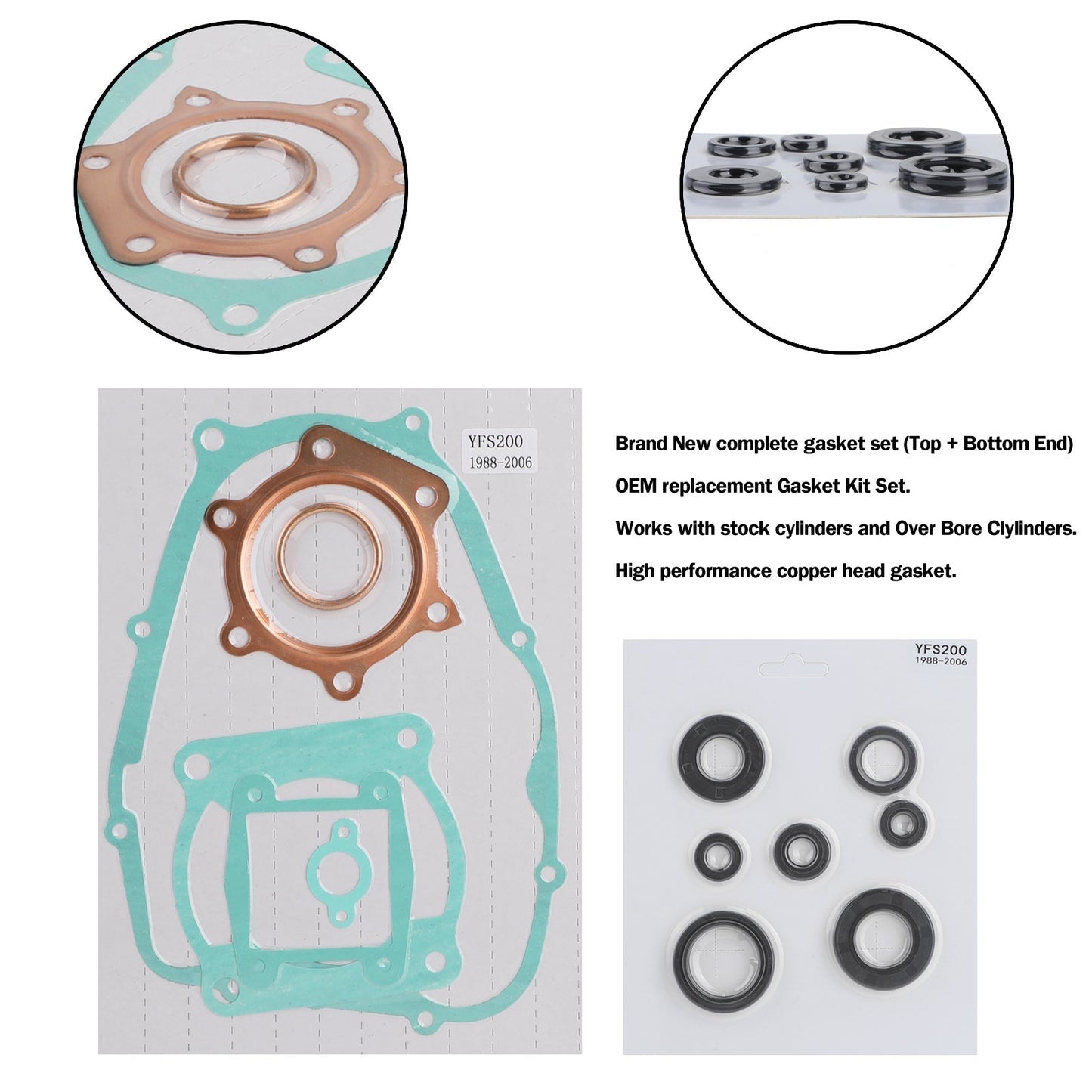 Kit complet de joints supérieurs pour Yamaha Blaster YFS200 1988-2006 avec joints d'huile