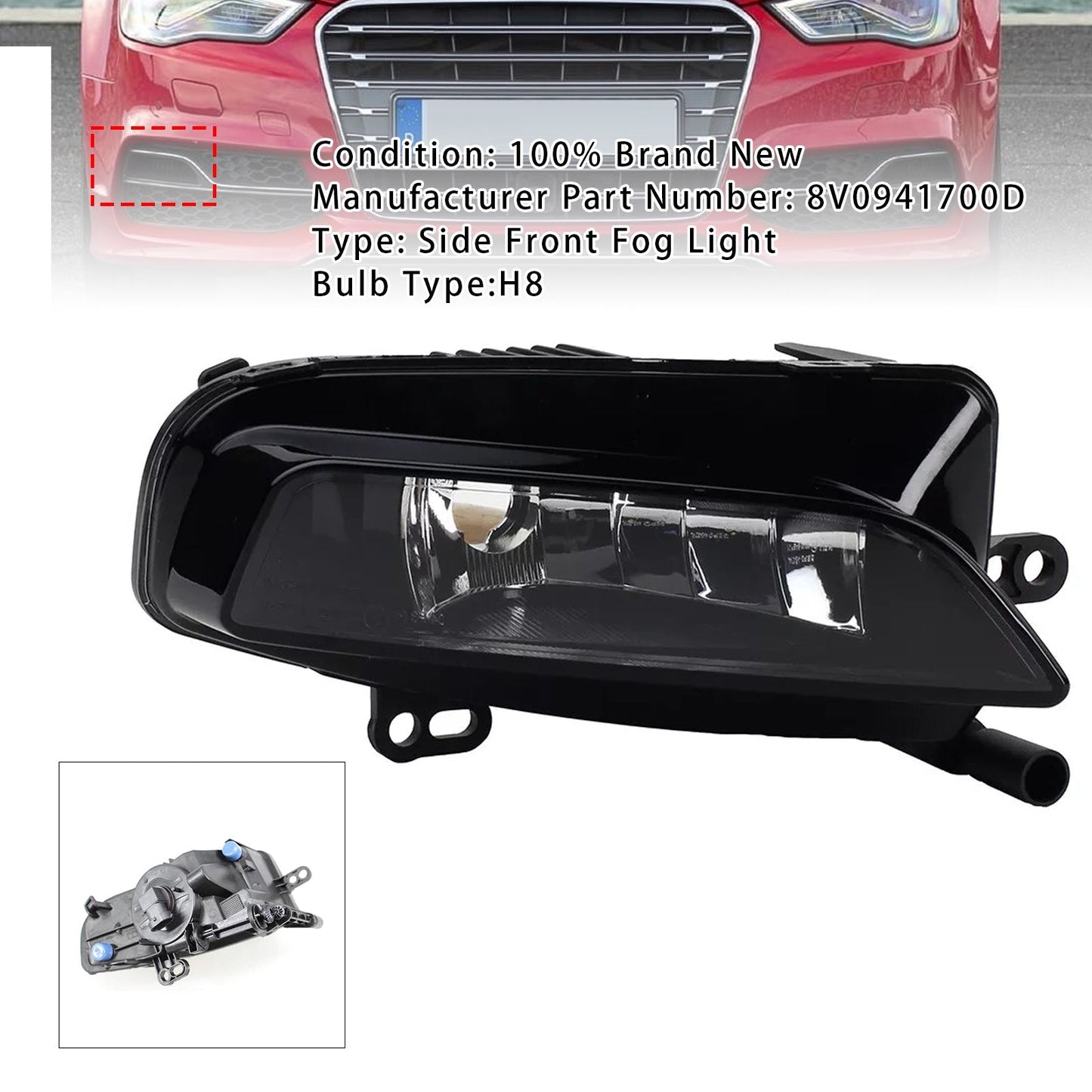 Feu antibrouillard avant gauche avec ampoules pour Audi A3 8V RS3 S3 2012-2016 8V0941700D