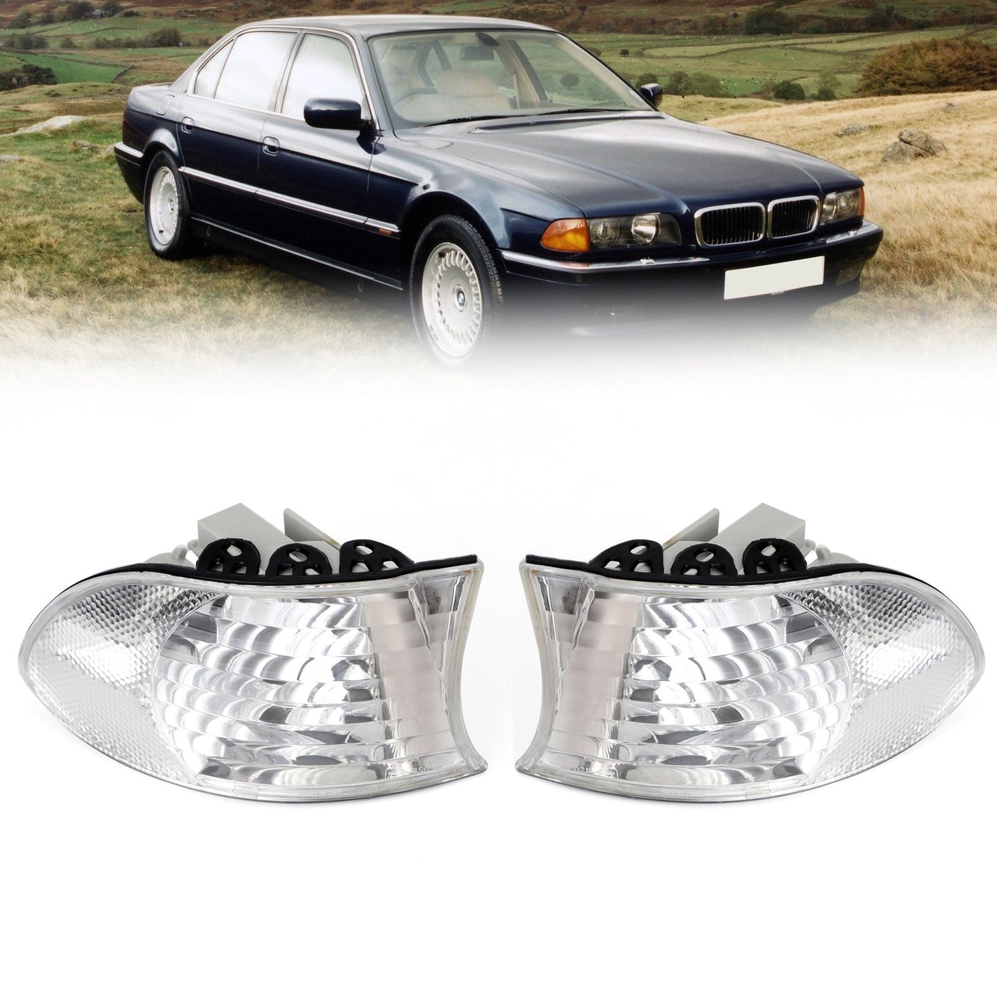 Paire de feux d'angle et de stationnement blancs pour BMW Série 7 E38 1999-2001 63138379107 63138379108