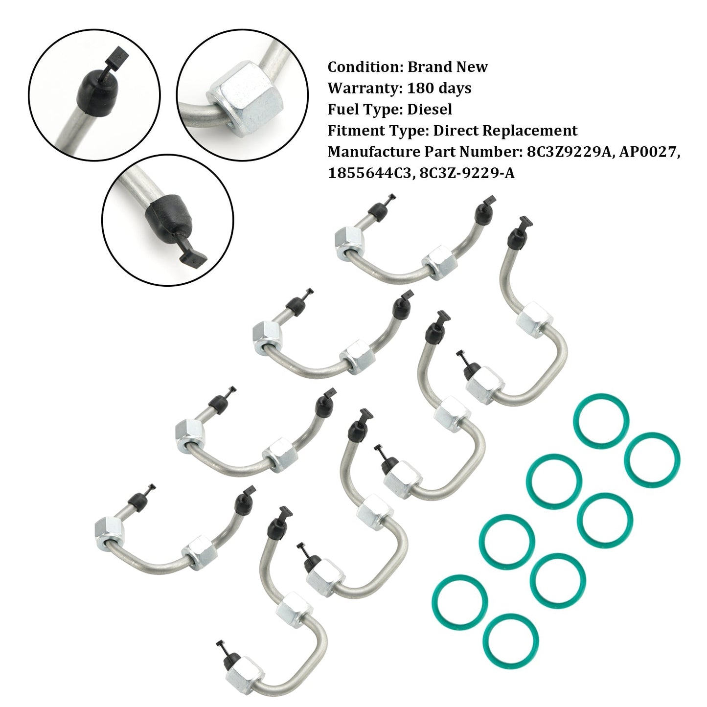 Kit d'installation d'injecteur de carburant 8 pièces avec conduite d'injecteur 8C3Z9229A pour Ford F-250 F-350 F-450 F-550 Super Duty V8 391 6,4 L 2008-2010