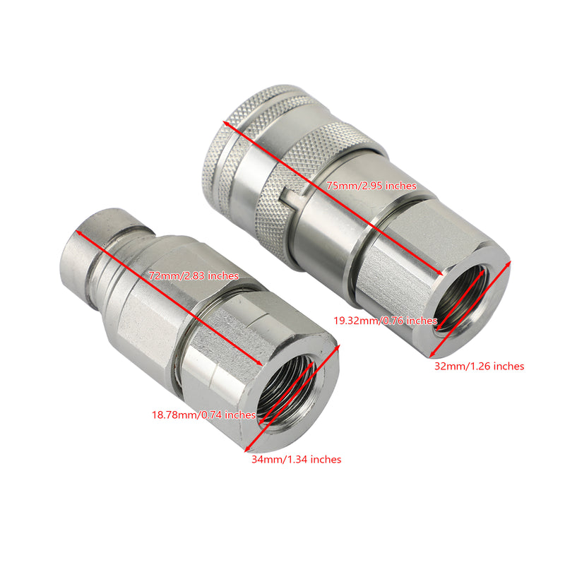 Coupleur rapide hydraulique à face plate 1/2" NPT pour chargeuse compacte Bobcat ISO 16028