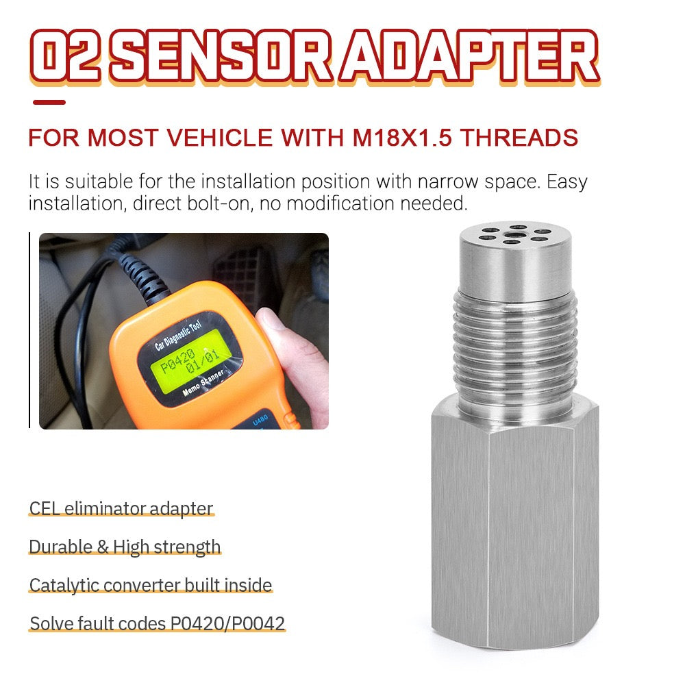 Espaciador del sensor de O2 Adaptador de luz de verificación del motor CEL Eliminador CEL Mini convertidor catalítico