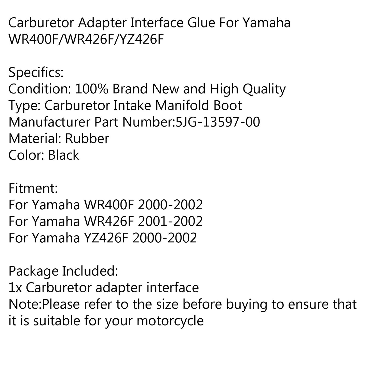 Support de carburateur et soufflet de collecteur d'admission pour Yamaha YZ426F WR400F 2000-2002 WR426F