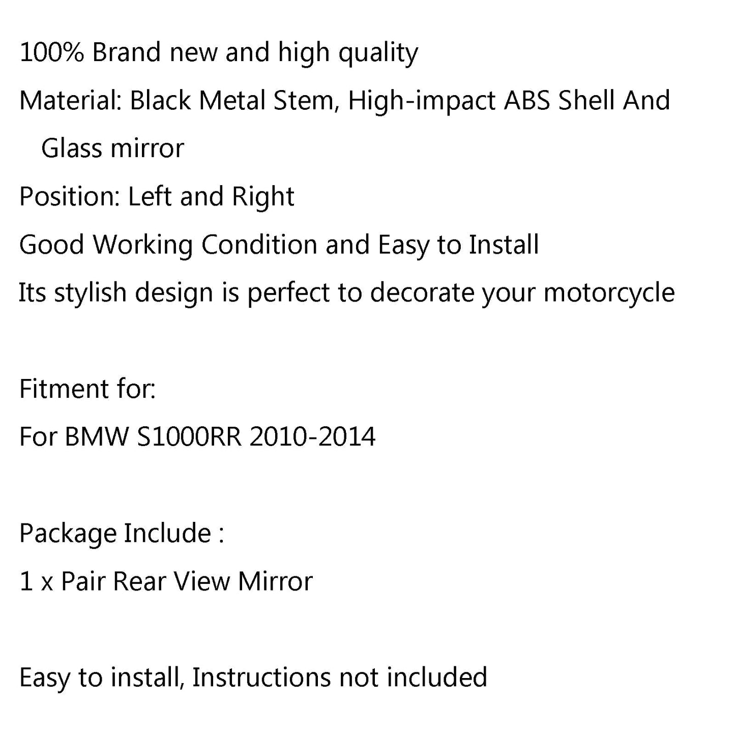 Paire de rétroviseurs noirs pour moto sportive BMW S1000RR 2010-2014