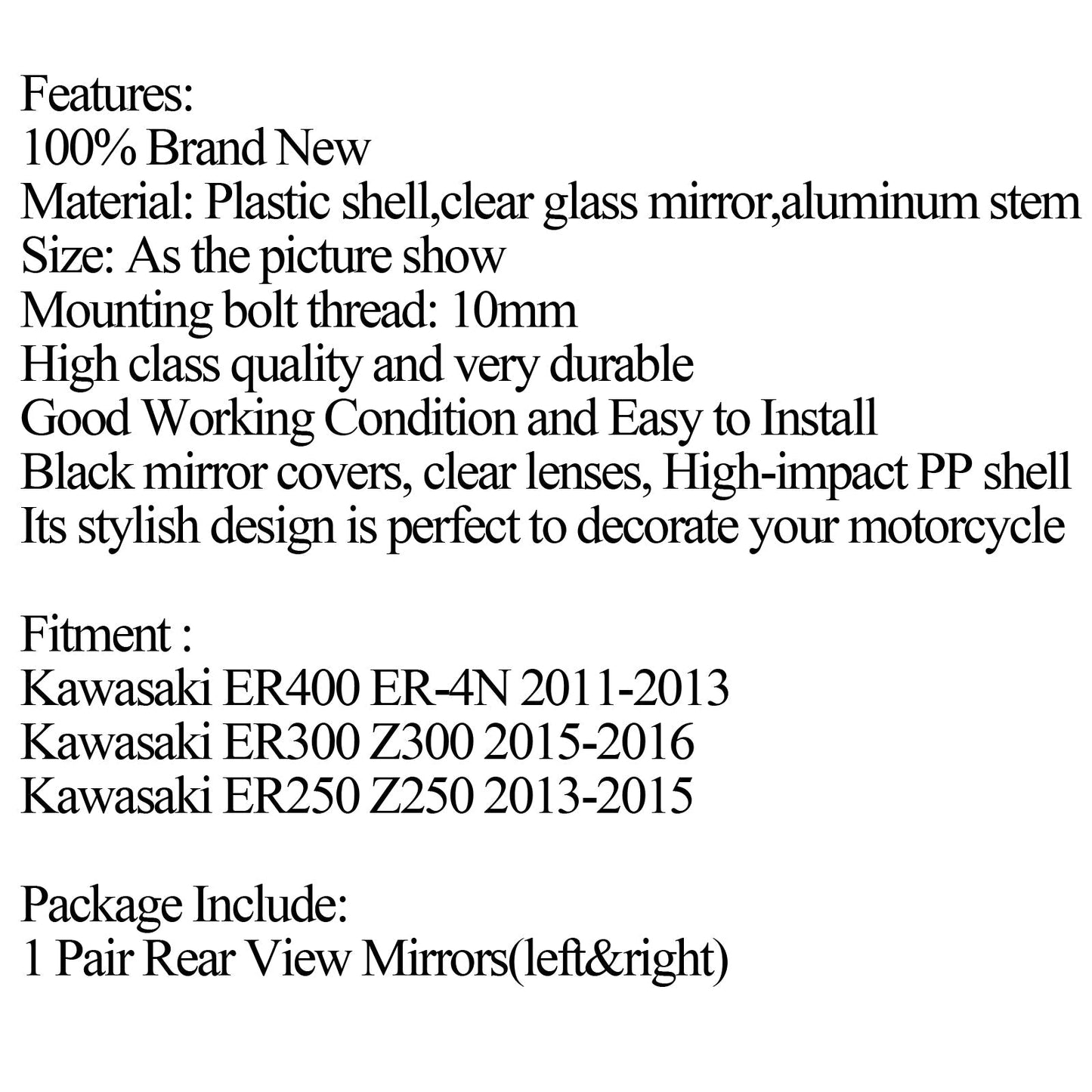Rétroviseurs gauche/droit noirs pour Kawasaki Ninja 250R EX250 2008-2013