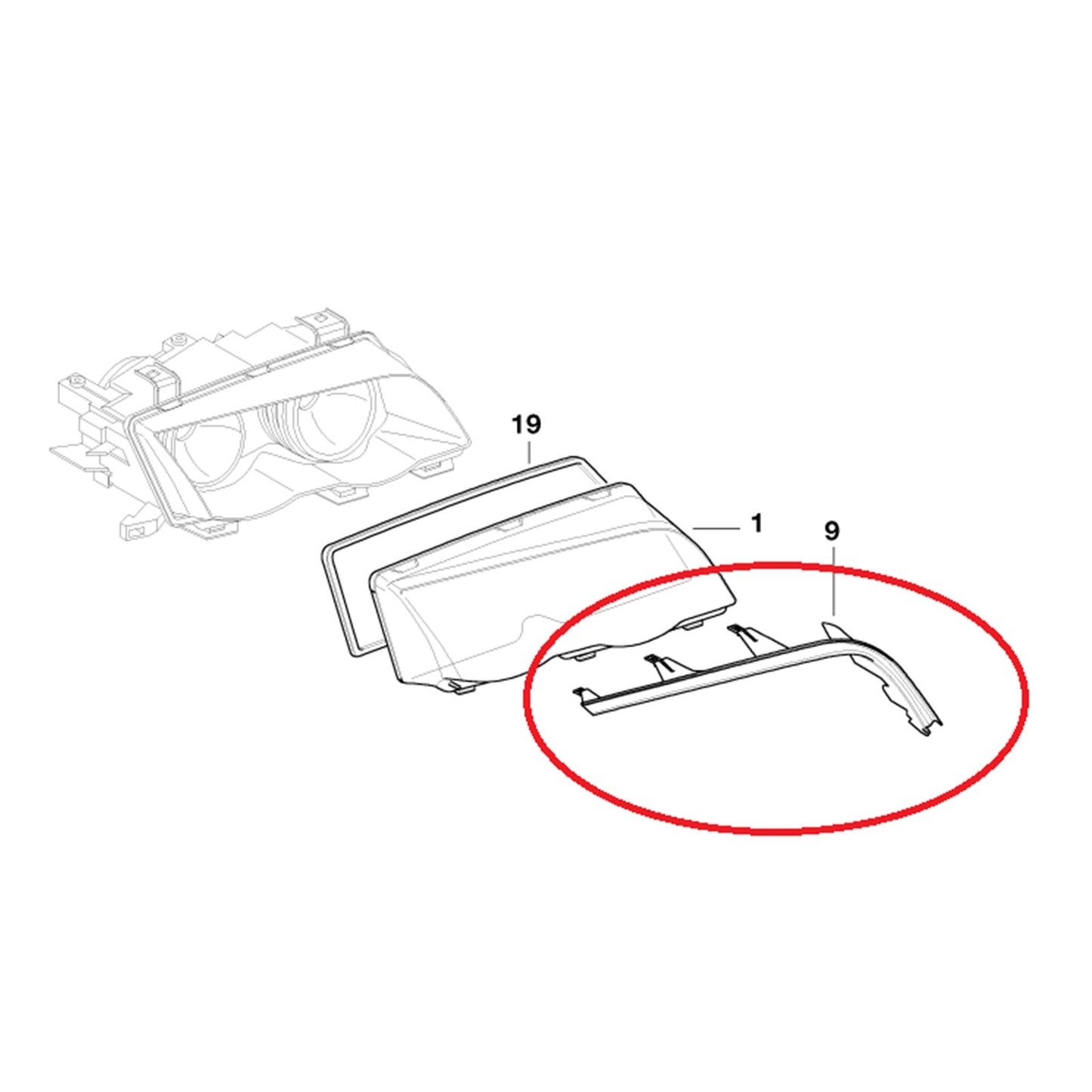 BMW 3 E46 98-01 63128384486 Bande de protection supérieure de phare droit