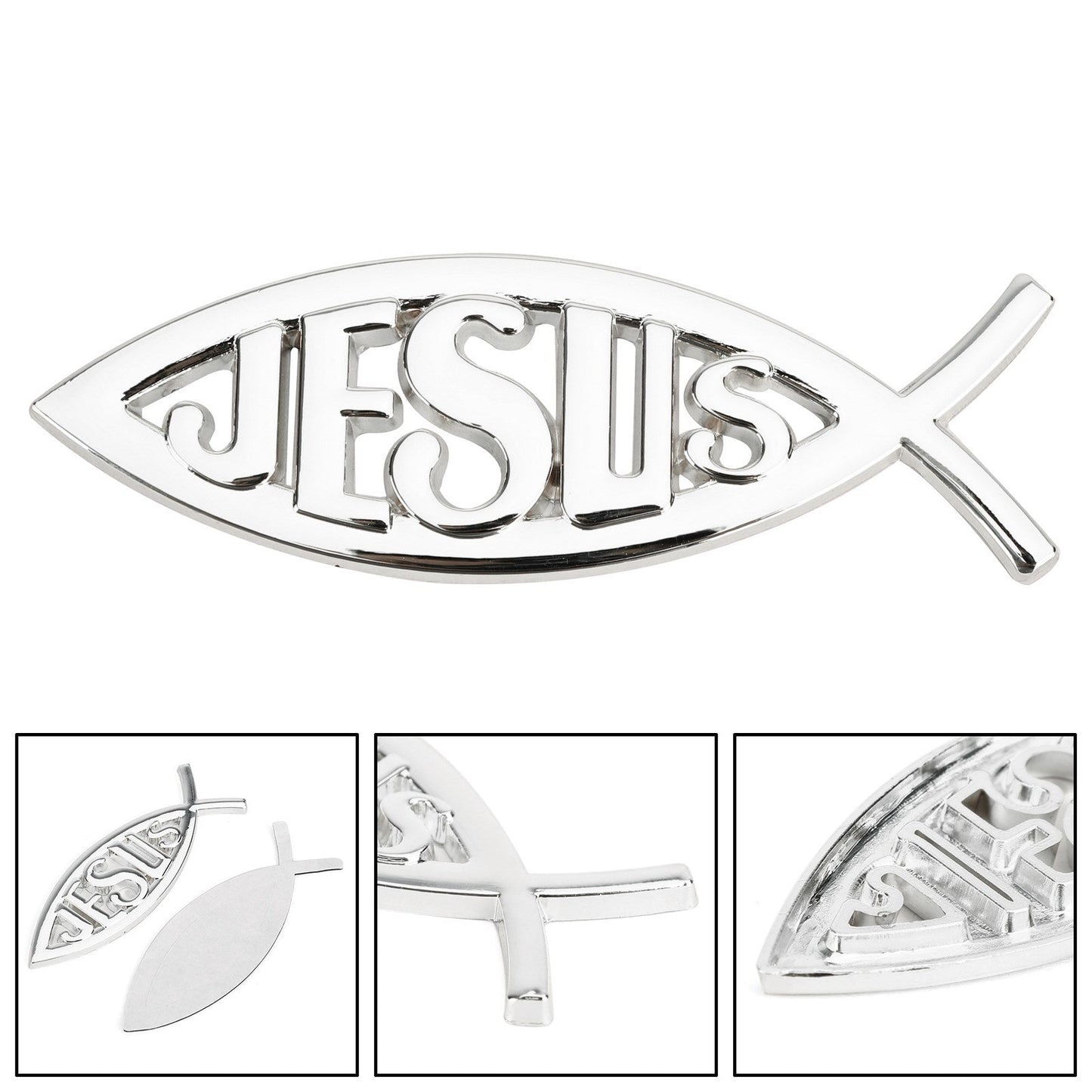 Autocollant 3D argenté représentant un poisson chrétien, symbole de Jésus, pour voiture, emblème religieux