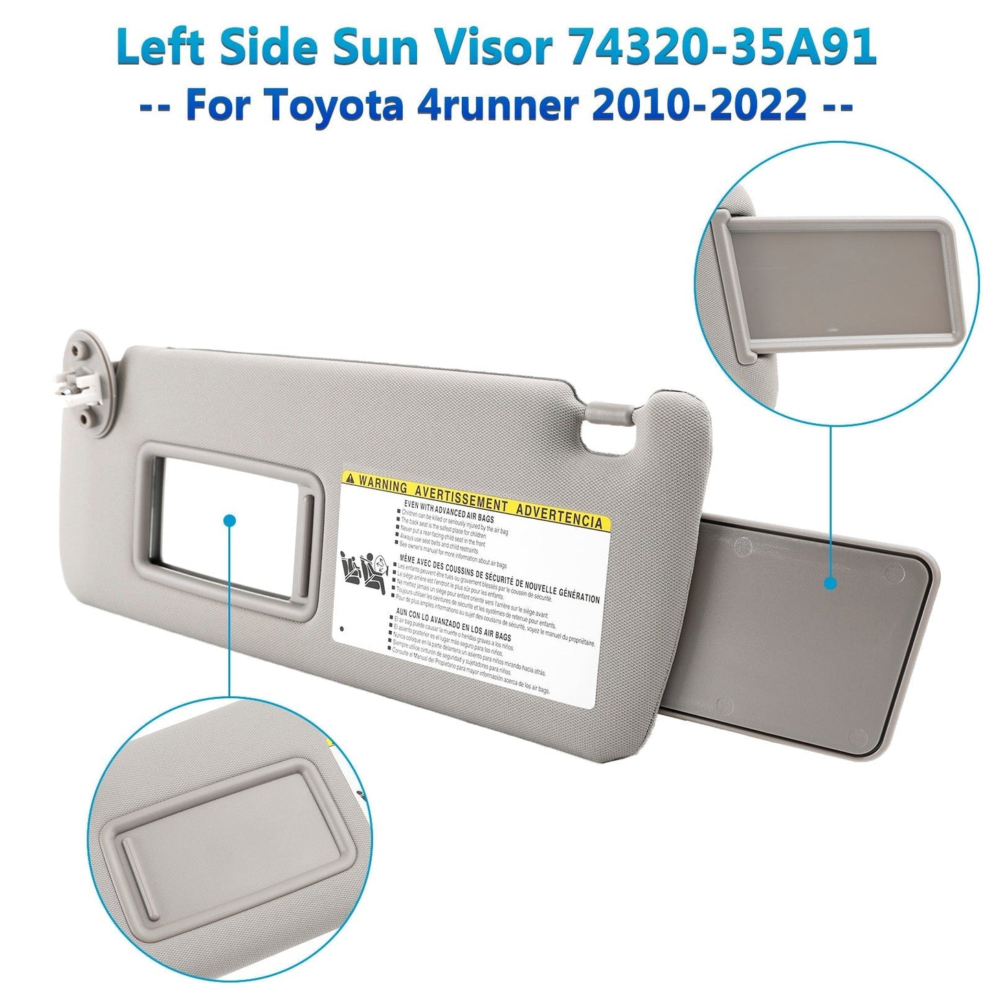Pare-soleil gauche côté conducteur gris pour Toyota 4Runner 2010-2022 74320-35A91