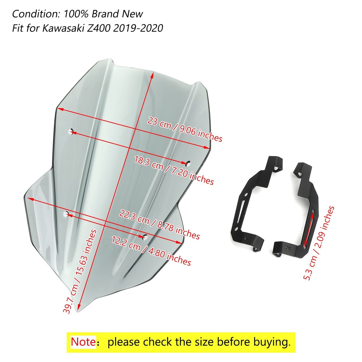 Pare-brise de moto ABS 4 mm pour Kawasaki Z400 2019-2020