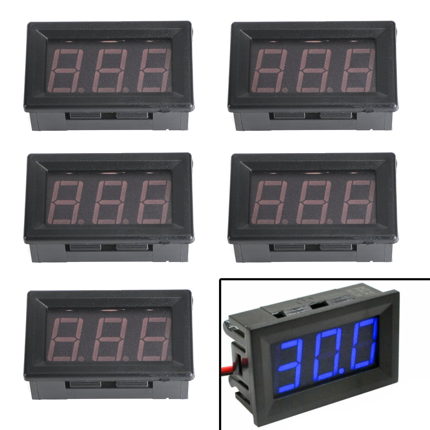 5Pcs Dc5-120V 0.56" 2 Wire Led Digital Display Panel Voltmeter Volt Tester Blue, Blue