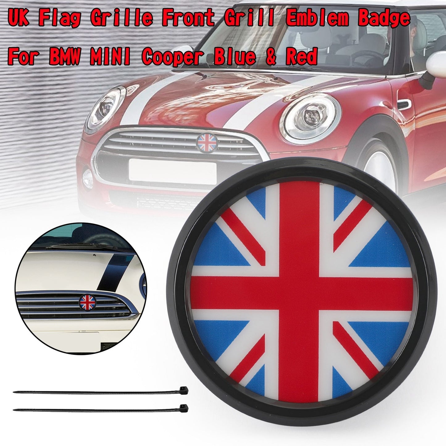 Emblème de calandre avant BMW MINI Cooper bleu et rouge avec drapeau britannique