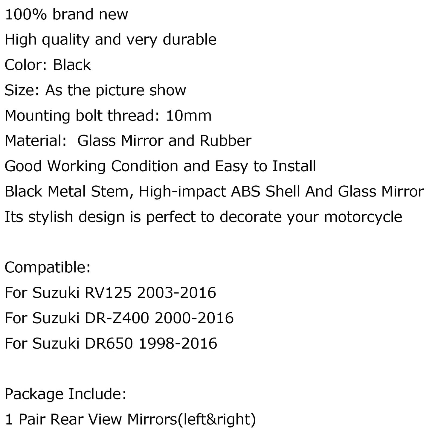 Rétroviseurs moto pour Suzuki RV125 03-16 DR-Z400 2000-2016 DR650 98-16