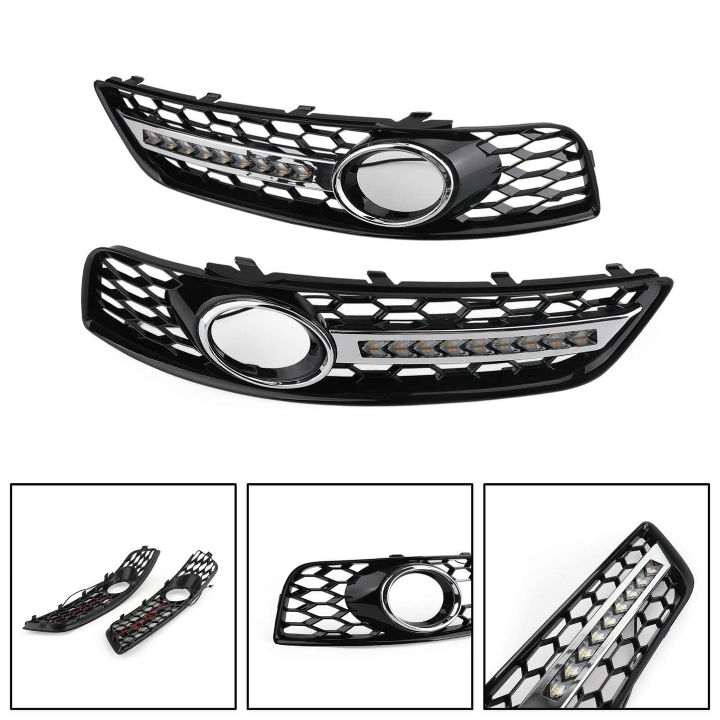 Audi 2008-2013 A3 8P0807682J 8P0807681AA Pair Black Chrome Front Fog Light Grill Lamp Trim