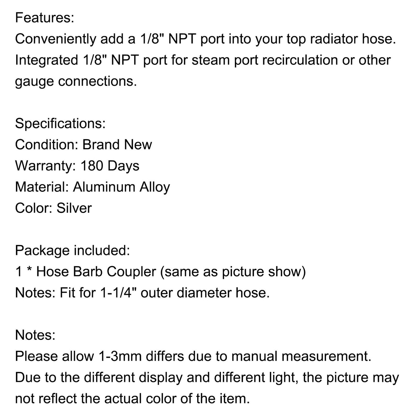 Tuyau de 1-1/4" avec adaptateur de port de vapeur NPT de 1/8" pour radiateur supérieur LS Swap, liquide de refroidissement