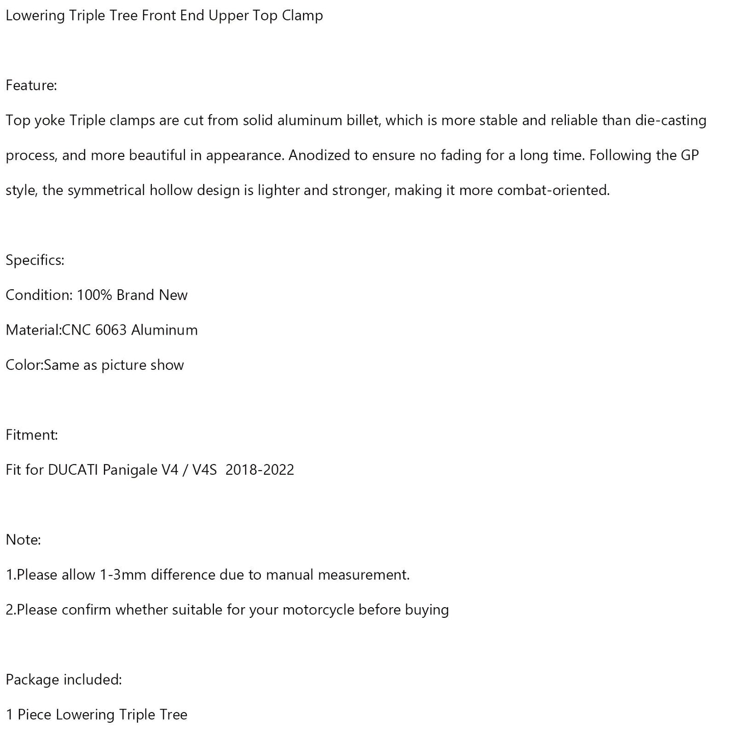 Lowering Triple Tree Front Upper Top Clamp For DUCATI Panigale V4 / V4S 18-2022