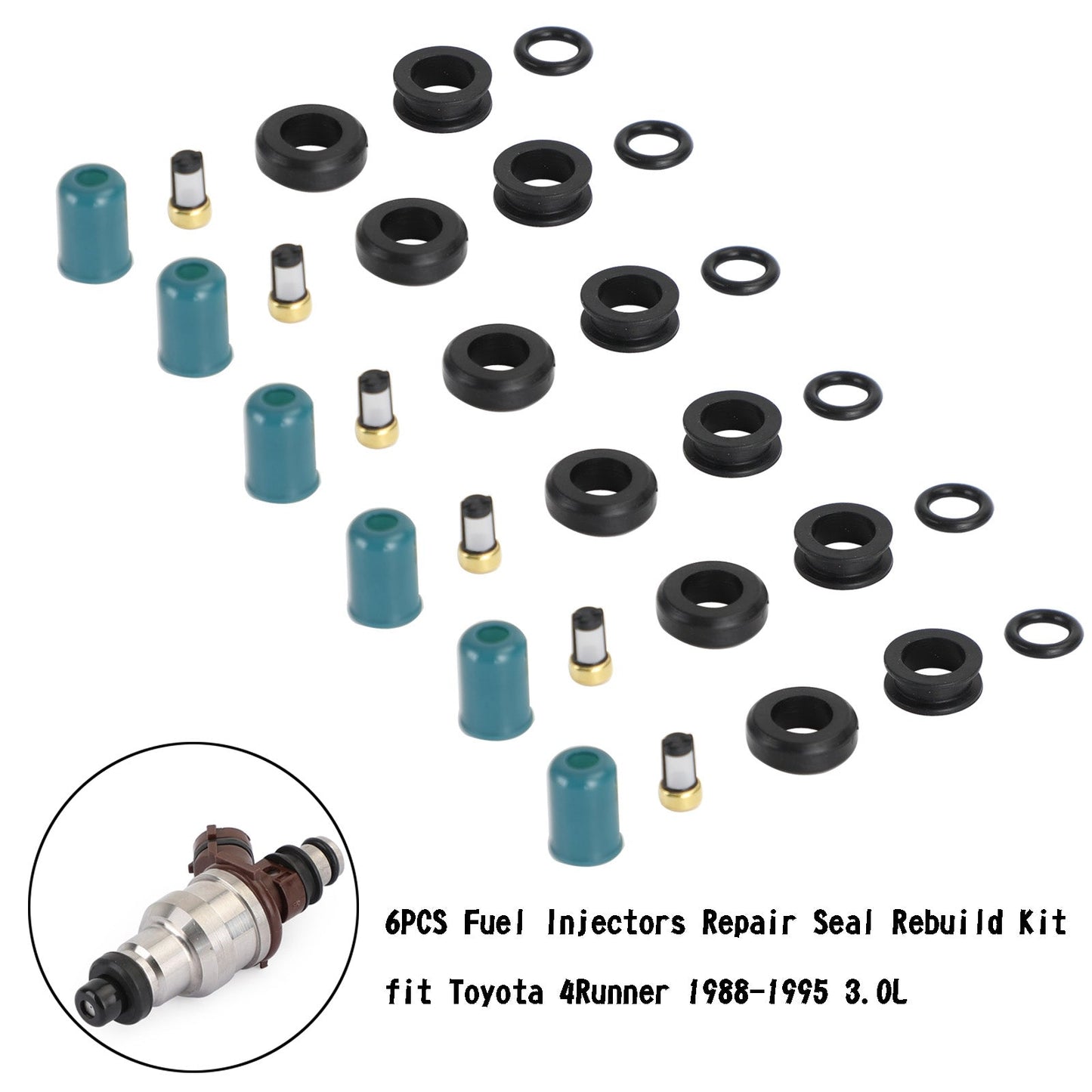 1988-1995 Toyota 4Runner/Pickup 3.0L 3VZE 6PCS Fuel Injectors Repair Seal Rebuild Kit