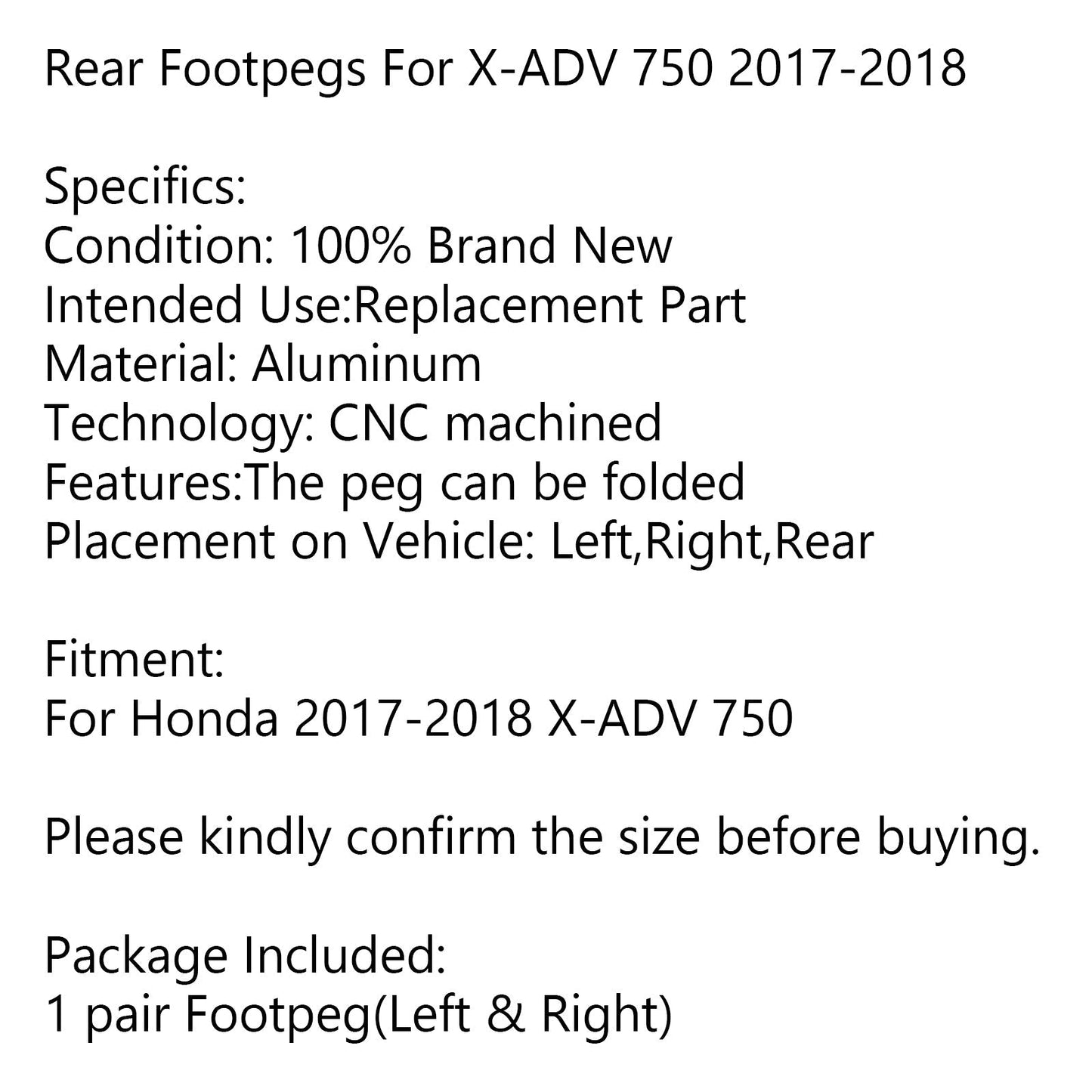 Reposapiés plegables para motocicleta, pedales traseros para Honda X-ADV 750 2017-2018, color negro