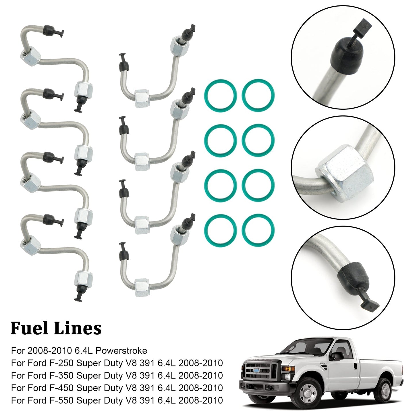 Kit d'installation d'injecteur de carburant 8 pièces avec conduite d'injecteur 8C3Z9229A pour Ford F-250 F-350 F-450 F-550 Super Duty V8 391 6,4 L 2008-2010