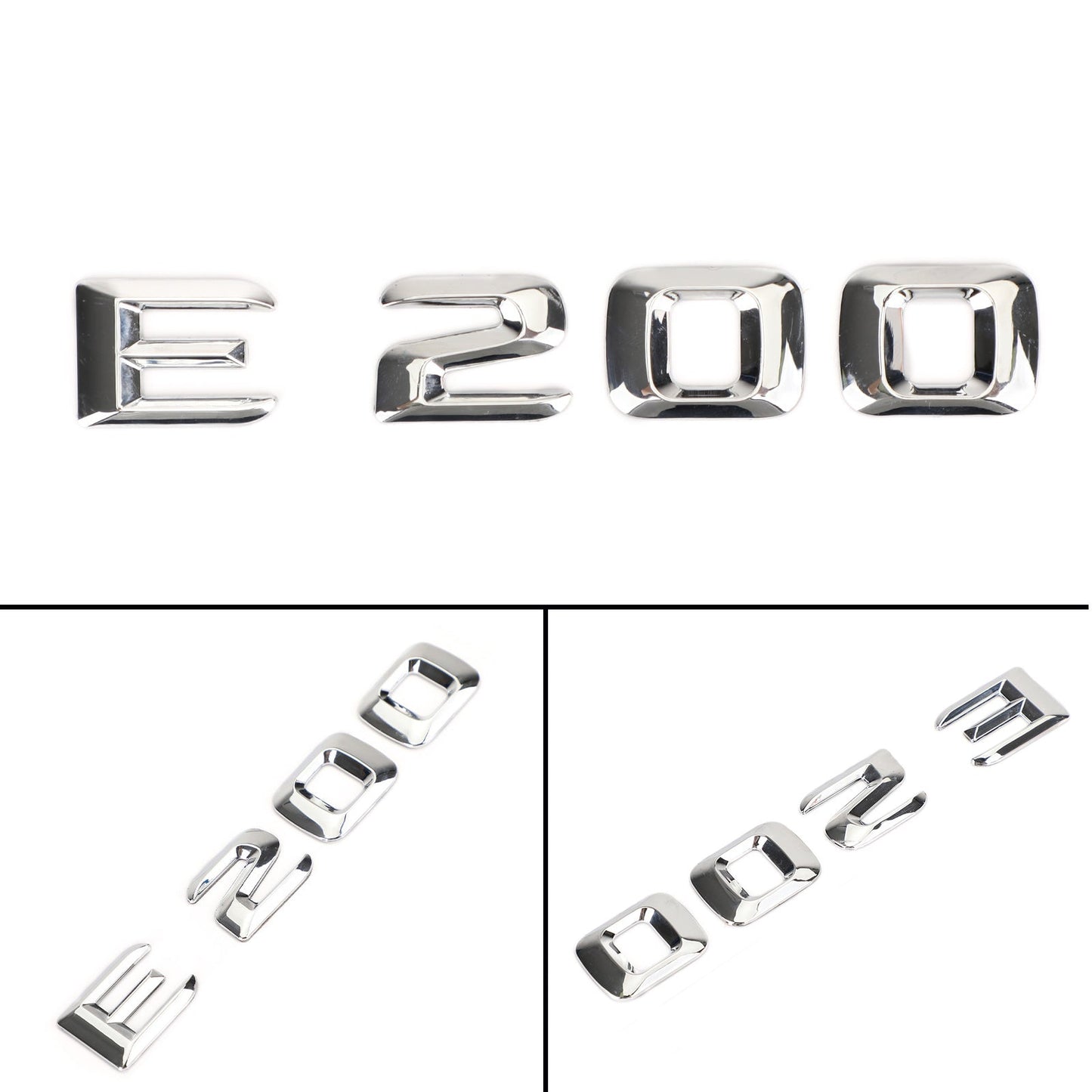 Emblème de coffre arrière, plaque signalétique, lettres et chiffres, compatible avec Mercedes E200, chromé