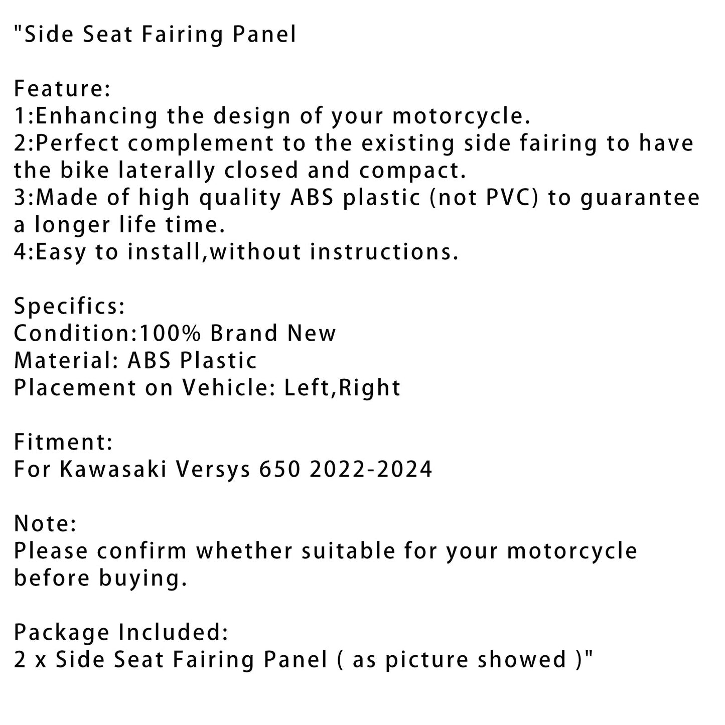 Panel de carenado del asiento lateral Kawasaki Versys 650 KLE650 22-24