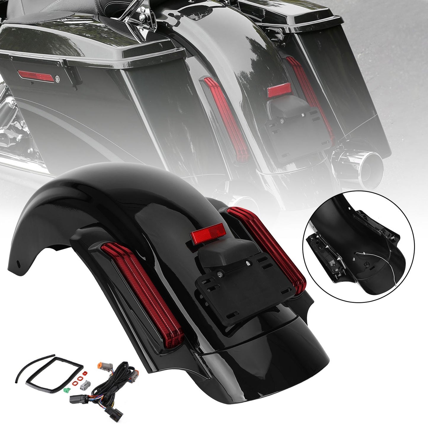 Guardabarros trasero compatible con Harley Street Glide Special FLHXS 14-20, Ultra Limited Low FLHTKL 15-20, Ultra FLTRU 16-20.