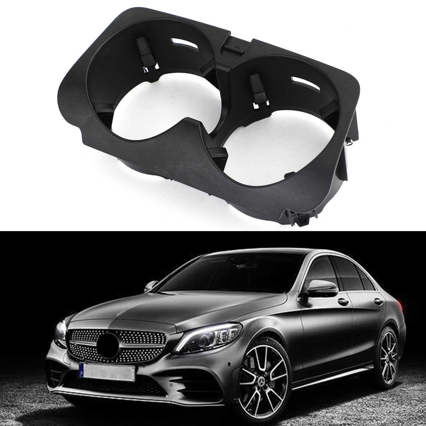 Inserto de consola central delantera negra para portavasos Mercedes-Benz C250 W205/C205 2018 (2056800691)