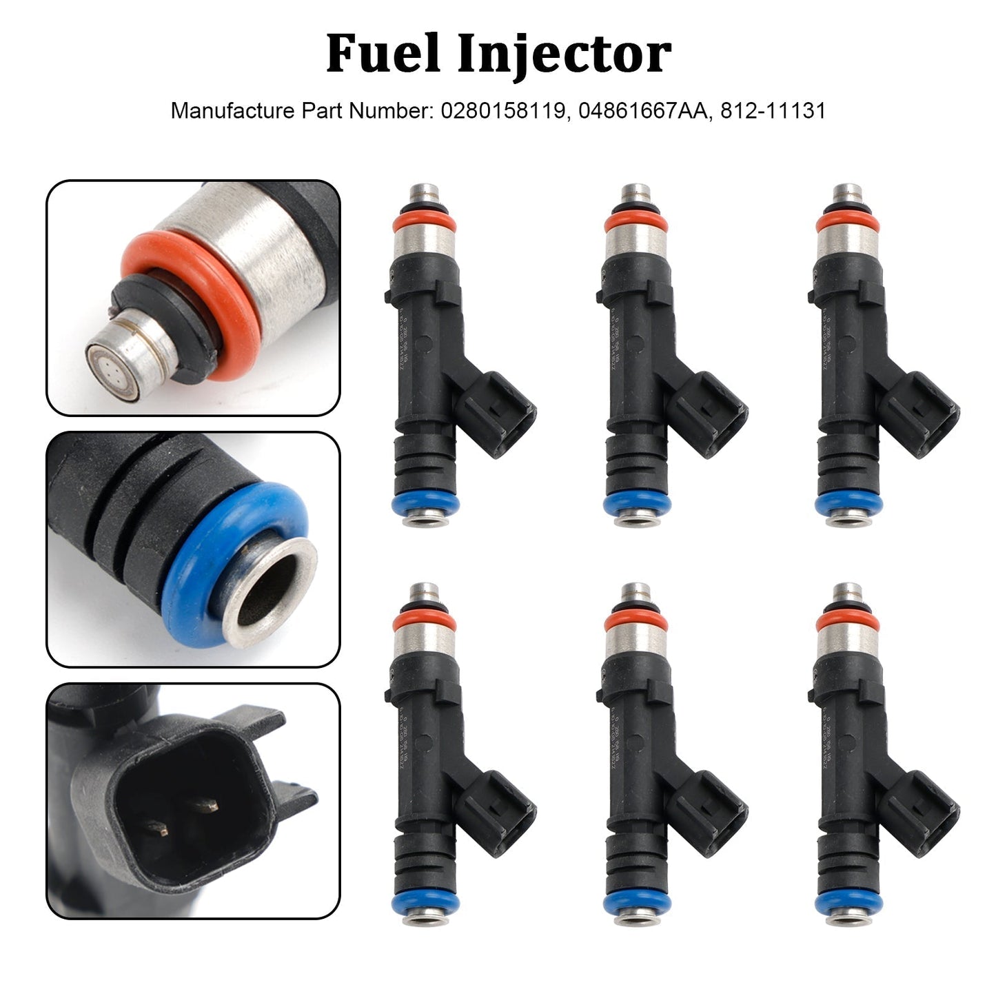 Inyector de combustible para Jeep Wrangler 3.8L (2007-2010), 6 piezas, 0280158119, 04861667AA, 812-11131