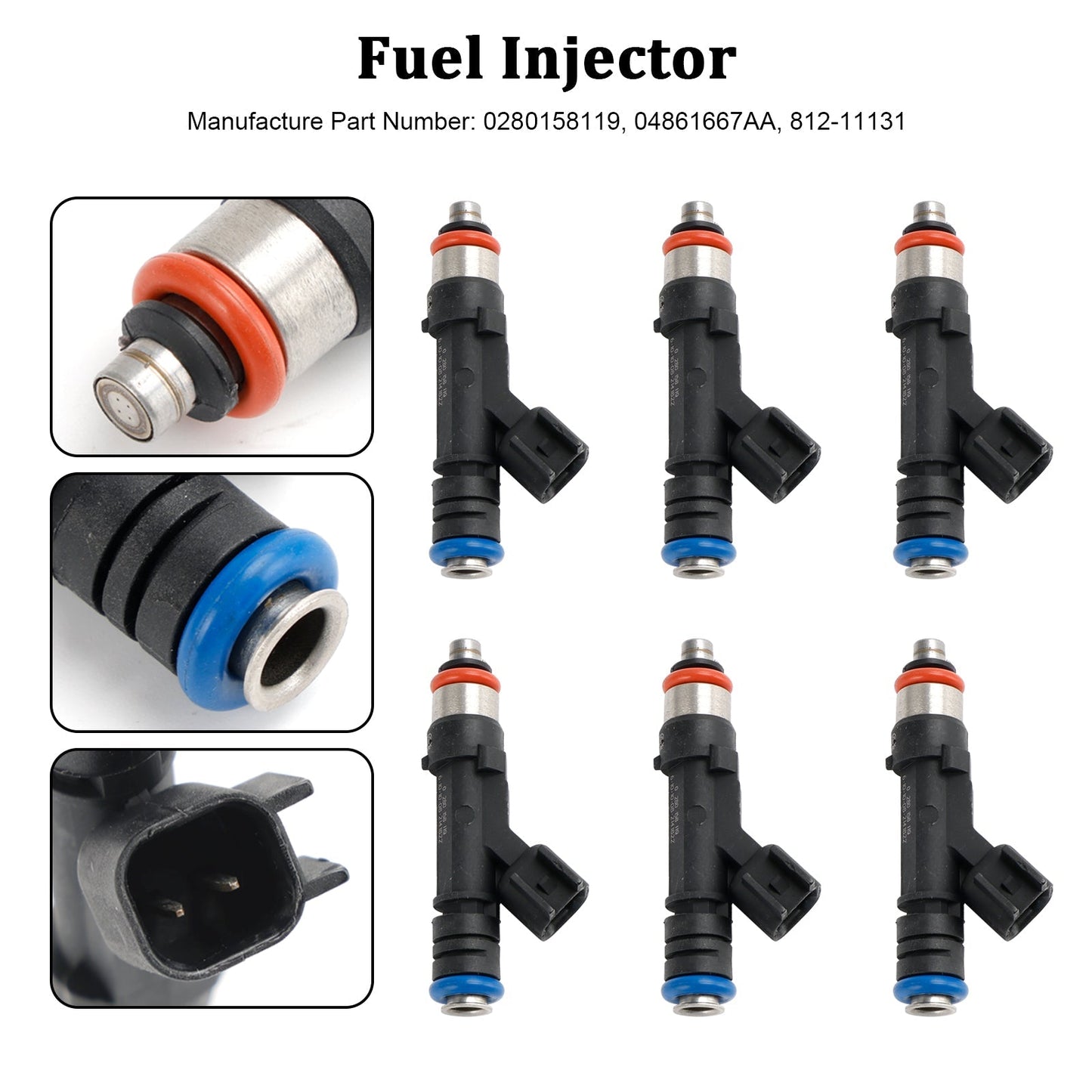 Inyector de combustible 0280158119 04861667AA para Chrysler Town & Country 3.3L 3.8L (6 piezas) 2008-2010