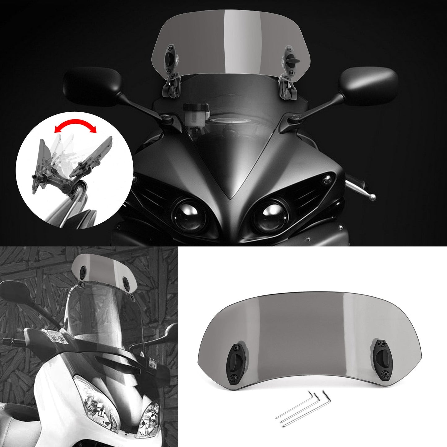 Extension de pare-brise réglable à clipser pour moto, déflecteur de vent gris