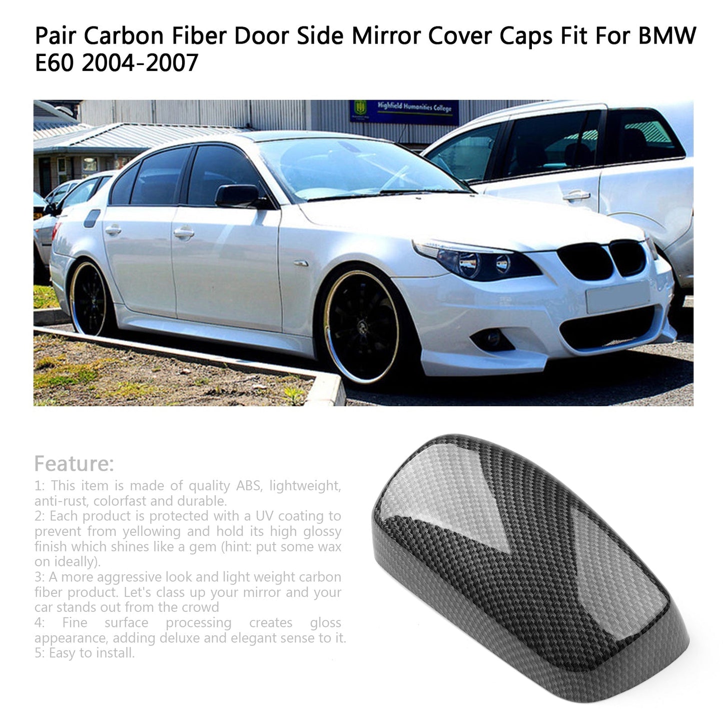 2004-2007 BMW E60 Pair Carbon Fiber Door Side Mirror Cover Caps