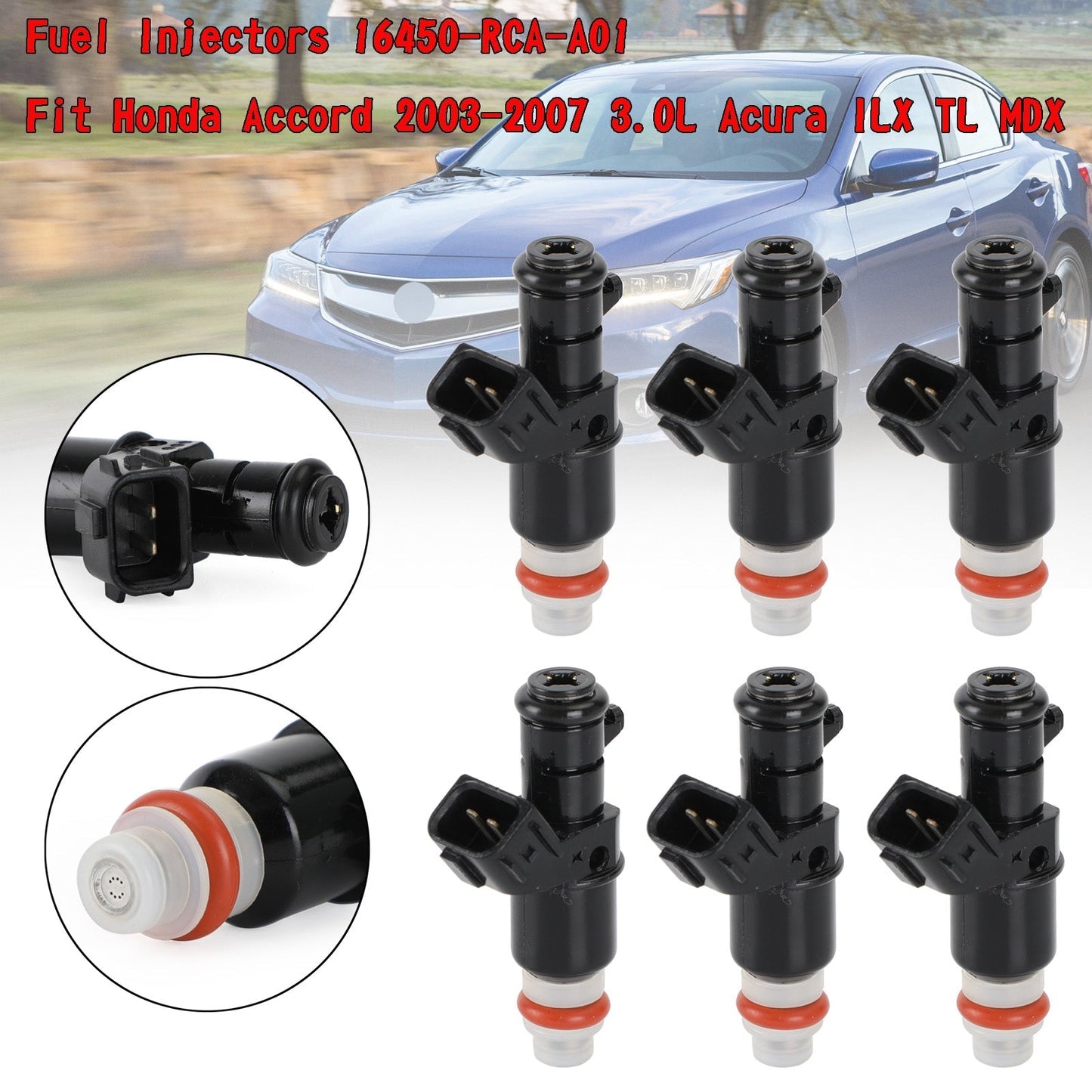 6PCS Fuel Injectors 16450-RCA-A01 Fit 2006-2012 Honda Ridgeline 3.5L