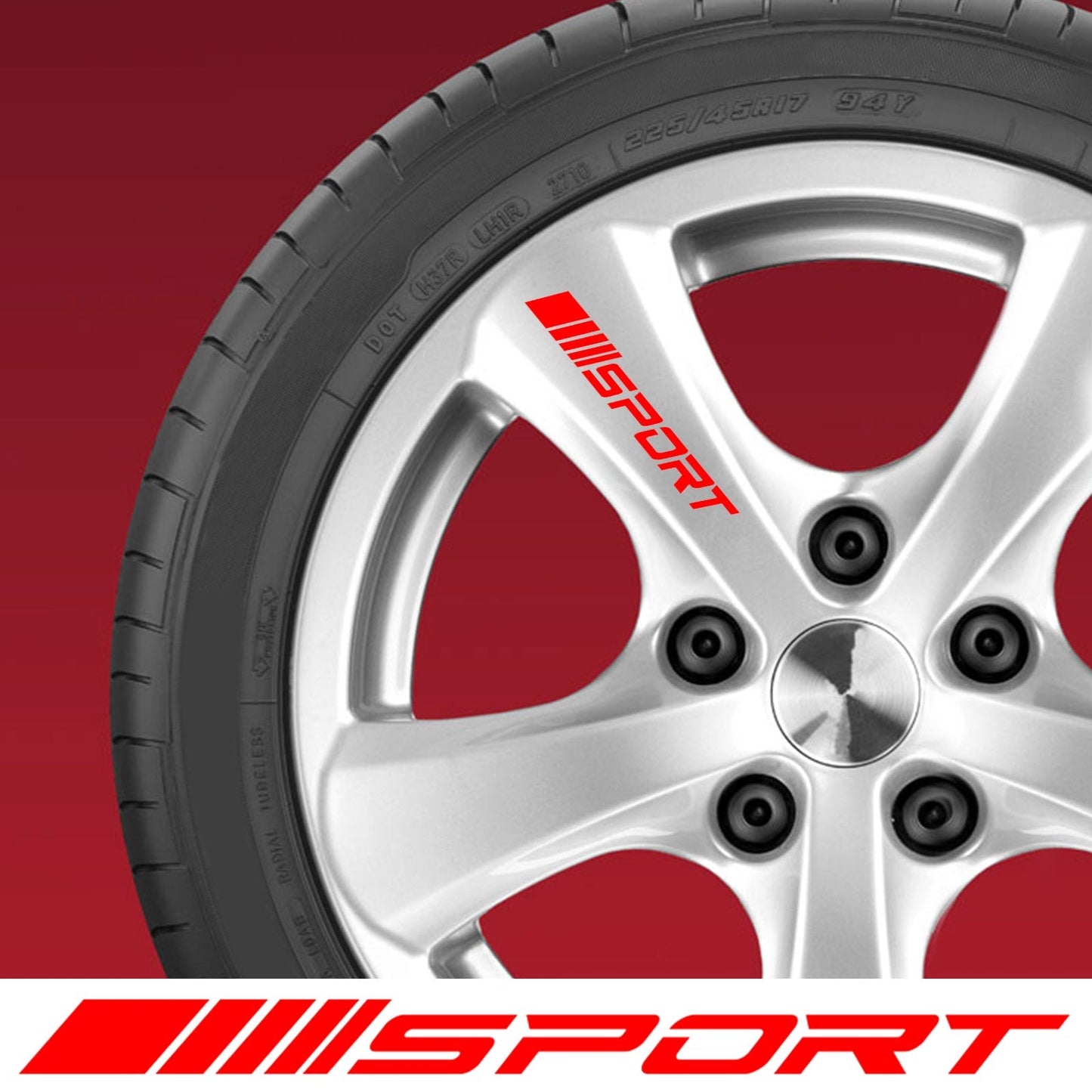 Lot de 4 autocollants graphiques pour jantes de voiture style sport, moyeux de roue, course, bande rouge