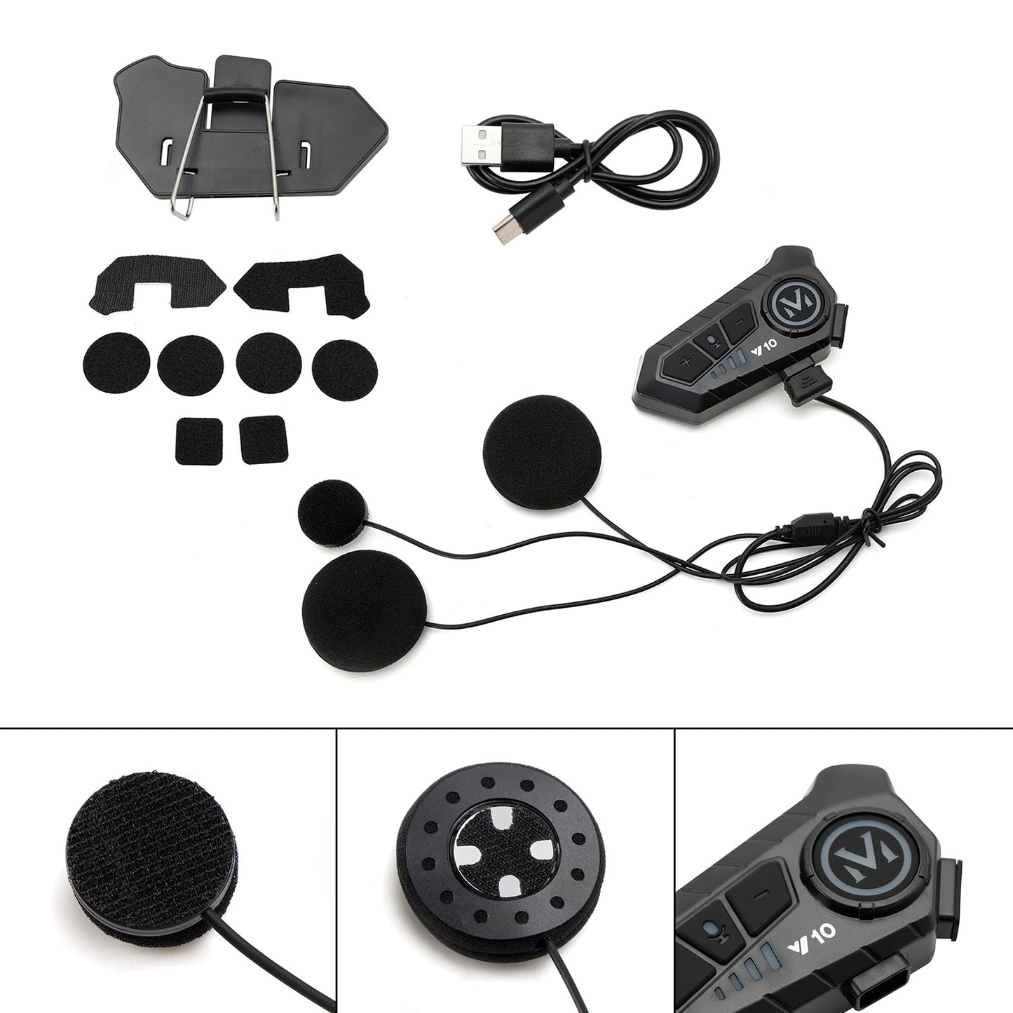 Casque Bluetooth universel avec haut-parleur et écouteurs pour moto, noir