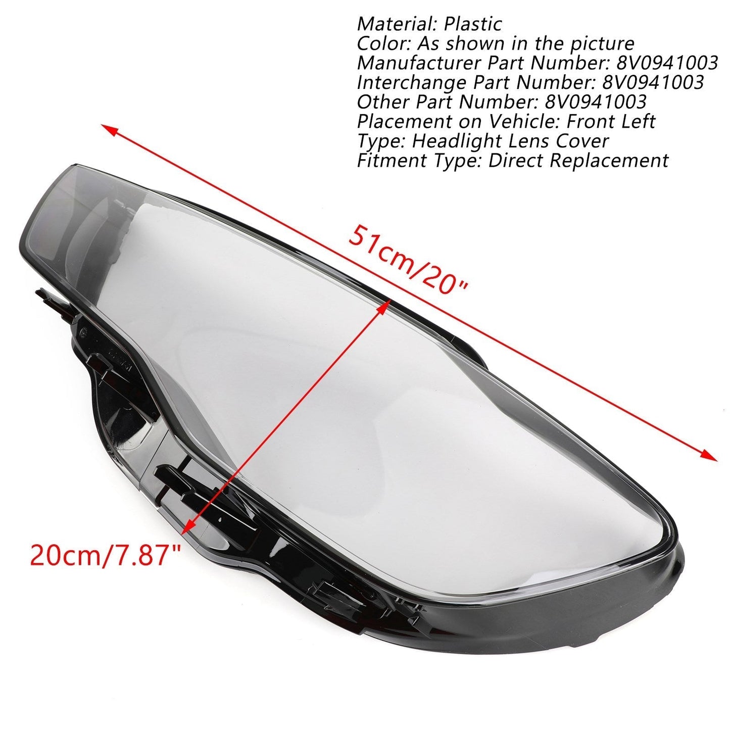 Couvercle de phare avant transparent gauche pour Audi A3 2013-2016 8V0941003