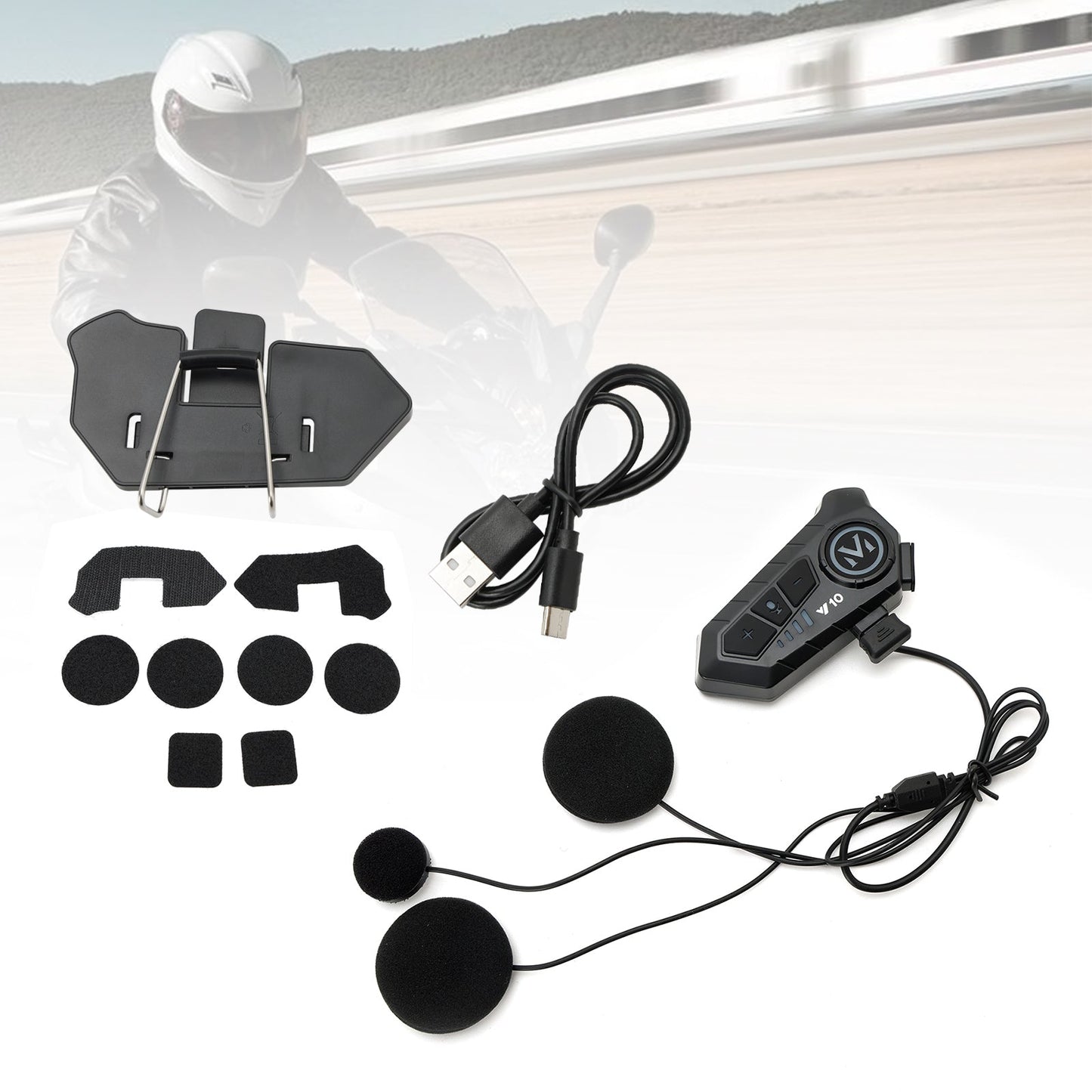 Casque Bluetooth universel avec haut-parleur et écouteurs pour moto, noir