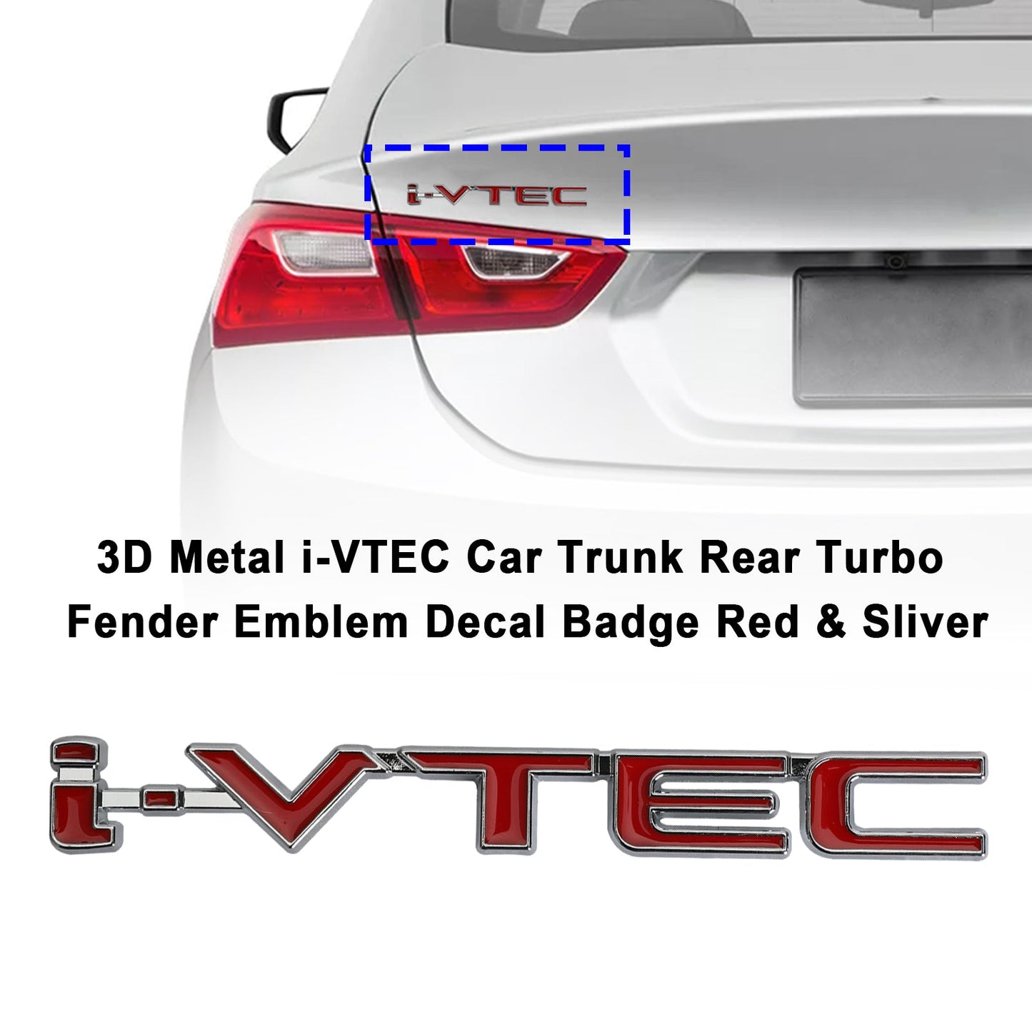 Emblème 3D en métal pour coffre de voiture i-VTEC, autocollant pour aile arrière Turbo, rouge et argent