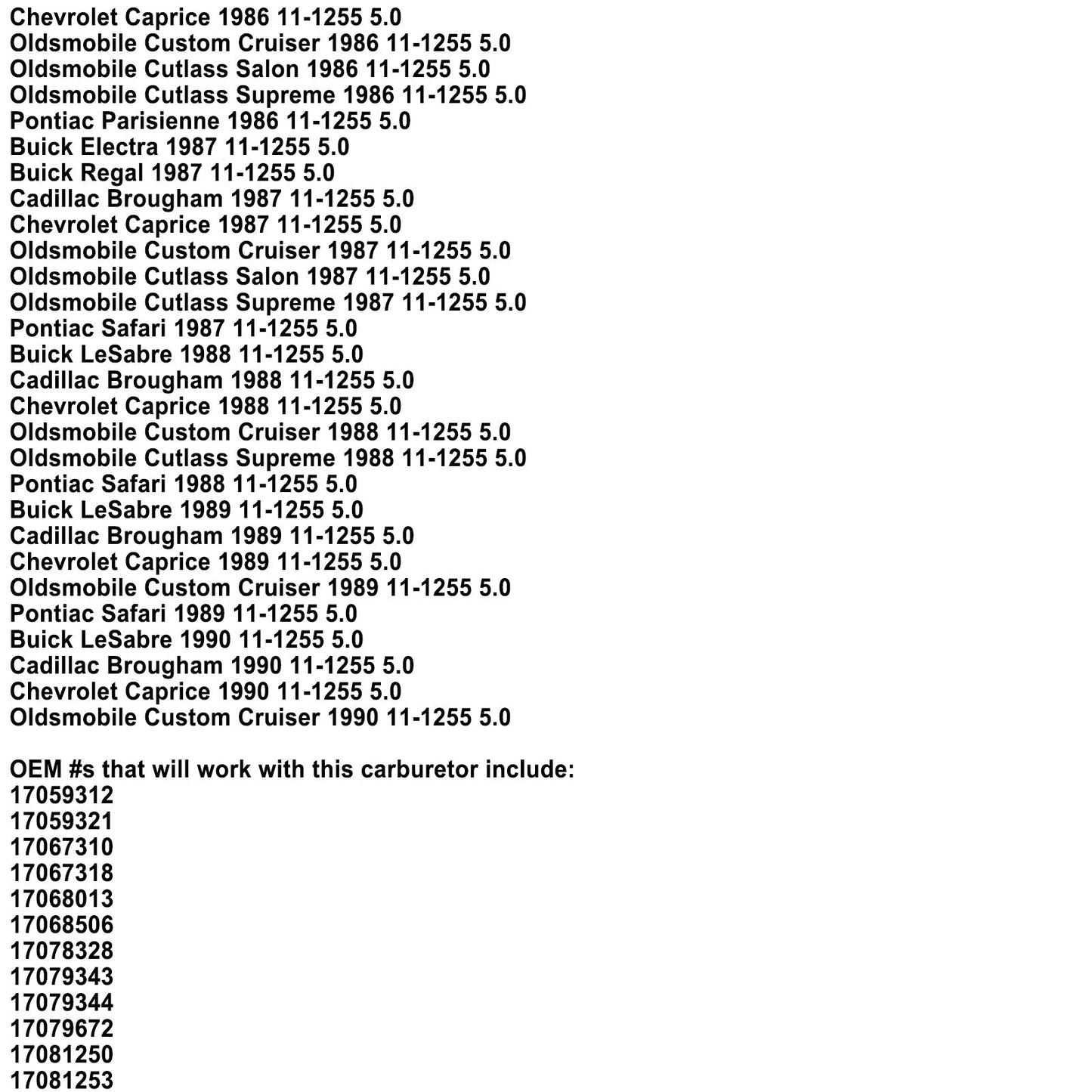 Moteurs Buick/Cadillac/Oldsmobile 305 (5,0 L) 1981-1990 Carburateur 11-1255