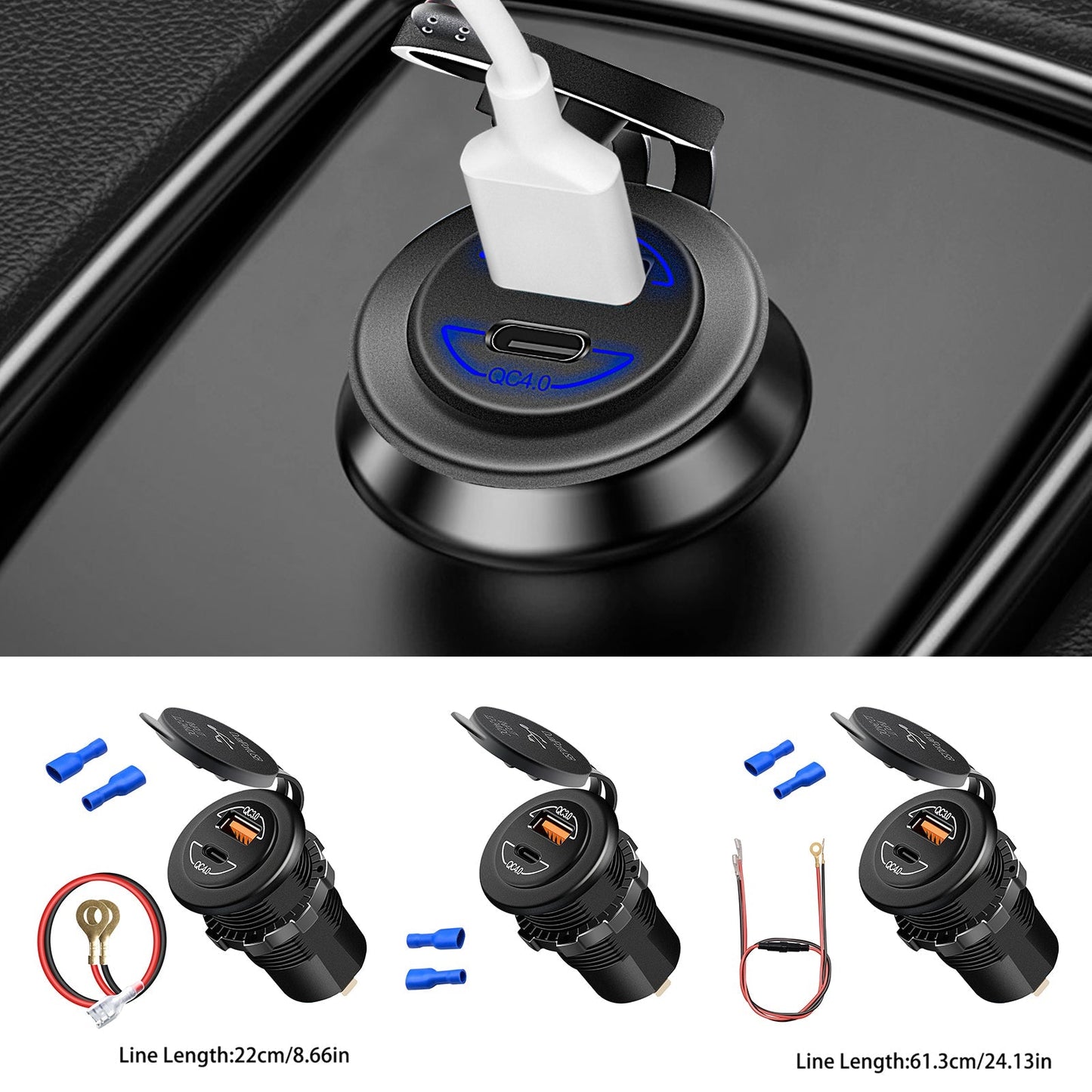Soporte de carga para teléfono de 60 W QC4.0, soporte de extensión para motocicleta, color negro