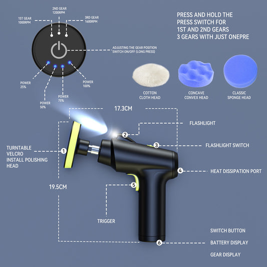 Wireless Polisher Polishing Machine Rechargeable Battery Variable Speed Polisher Kit for Car Detailing Polishing Waxing