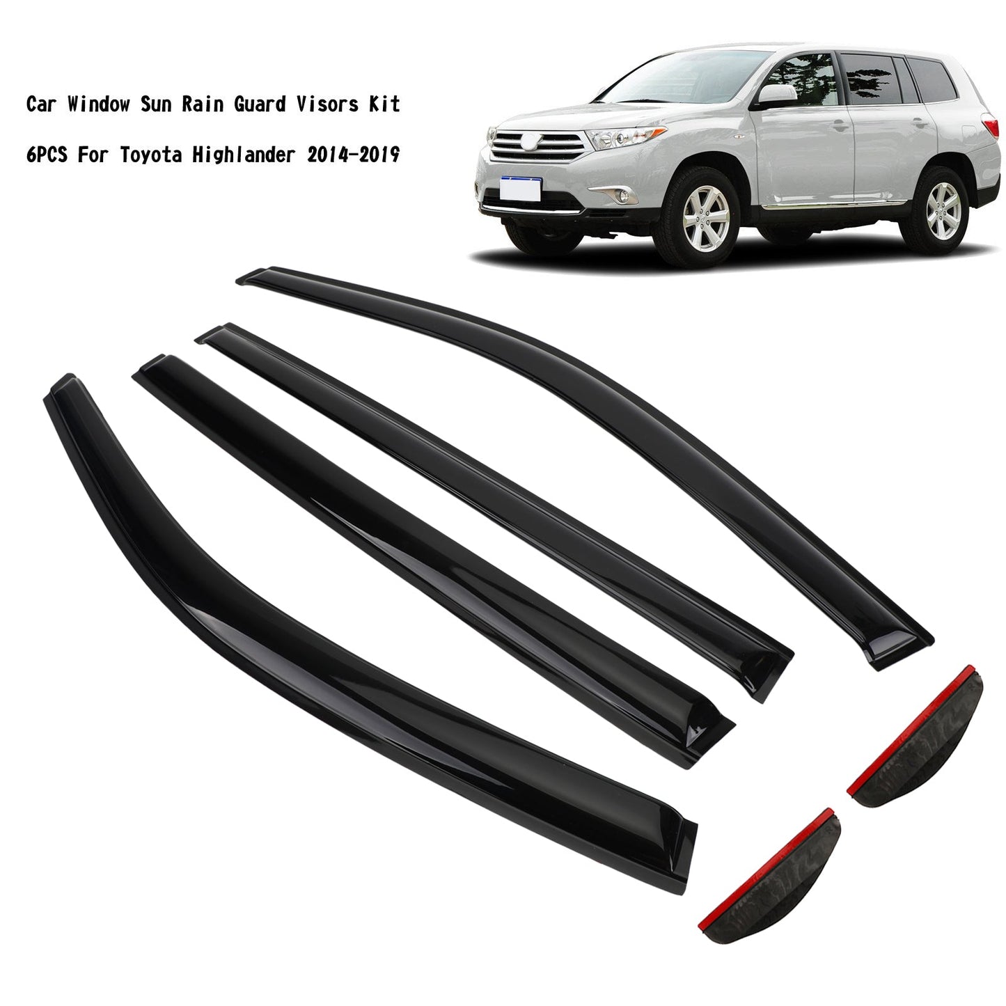 Kit de 6 pare-soleil et pare-pluie pour vitres de voiture Toyota Highlander 2014-2019
